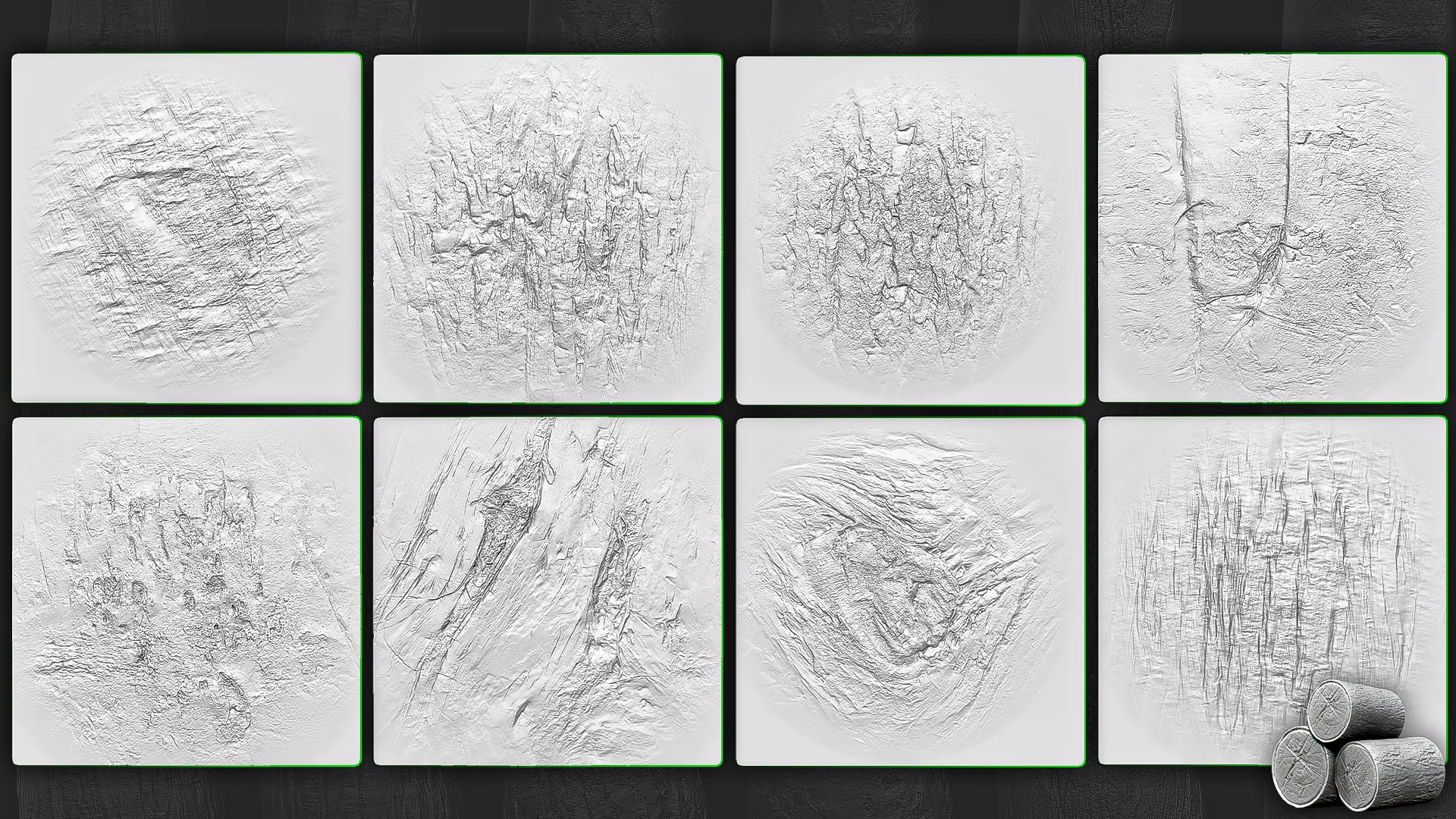 35 Tree Bark Alphas (ZBrush, Substance)