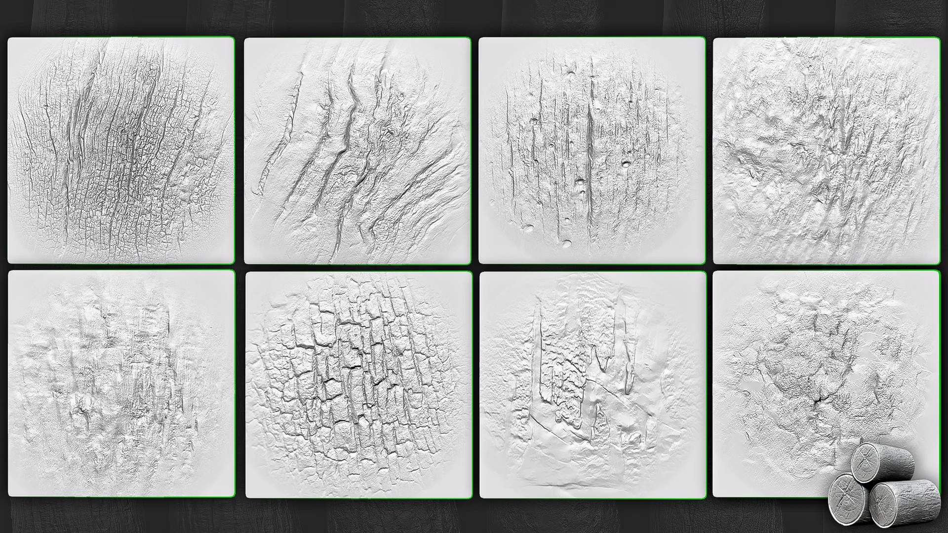 35 Tree Bark Alphas (ZBrush, Substance)