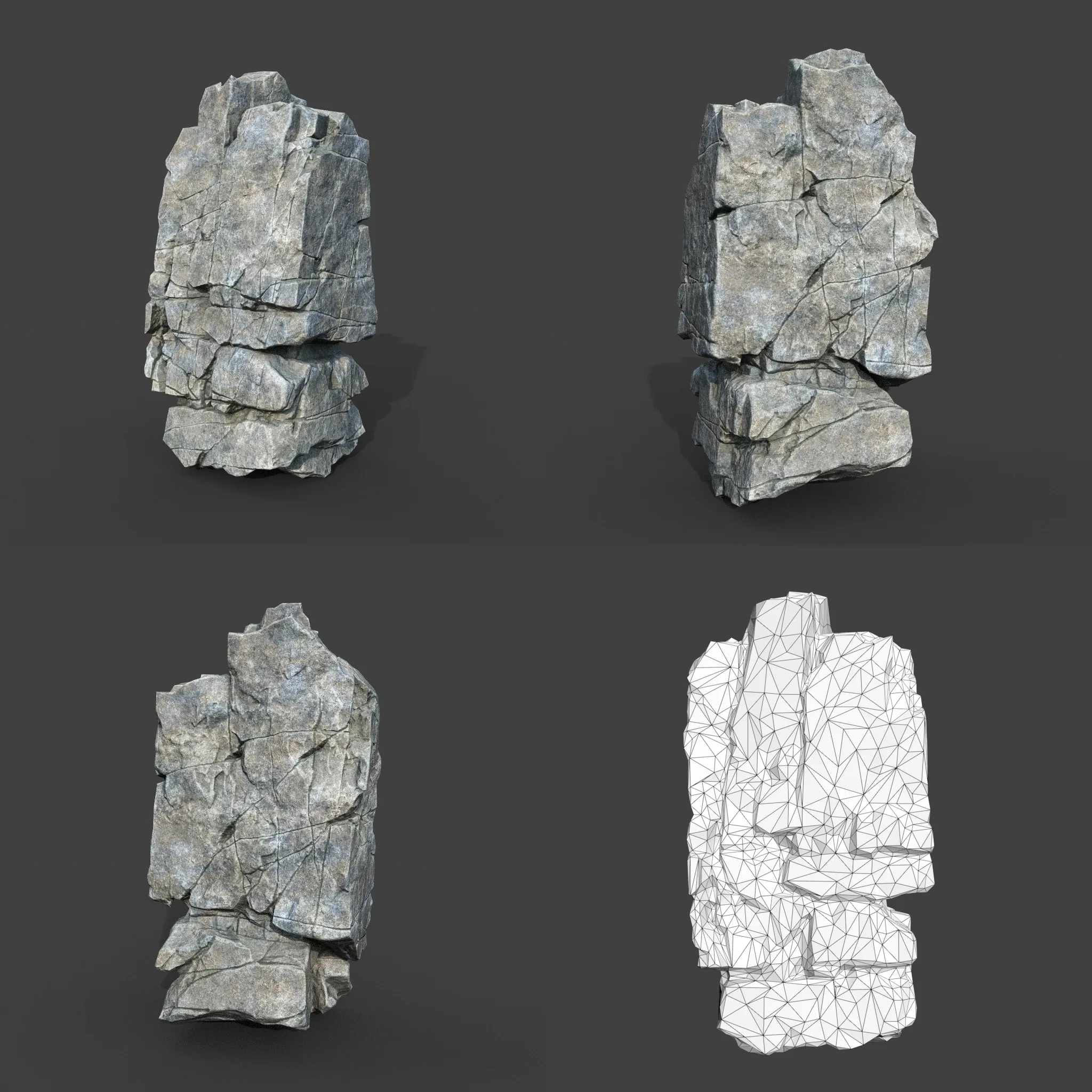 Low poly Gray Cracked Modular Rock 220118