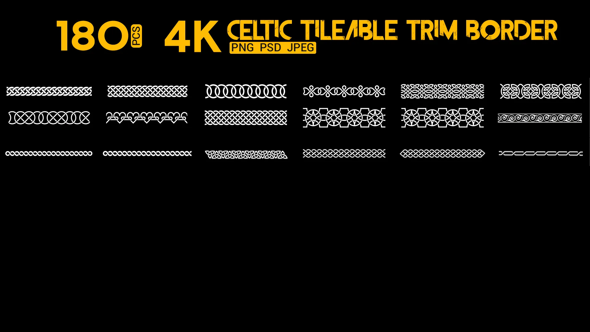 +180 4K Tileable Celtic Trim and Pattern Borders PNG + PSD + JPG + Creating Video Tutorial