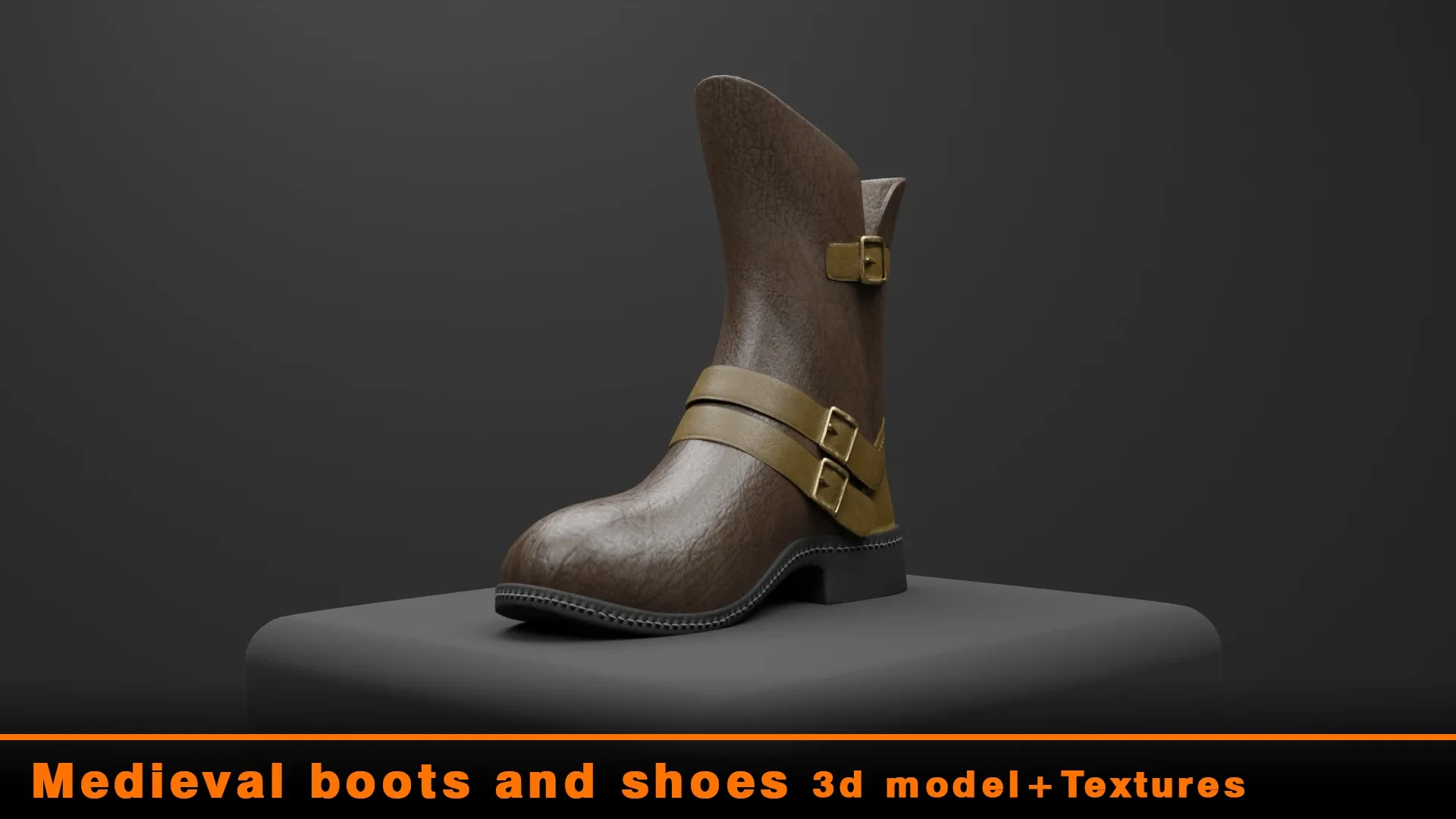 Medieval boots and shoes 3d model + Textures