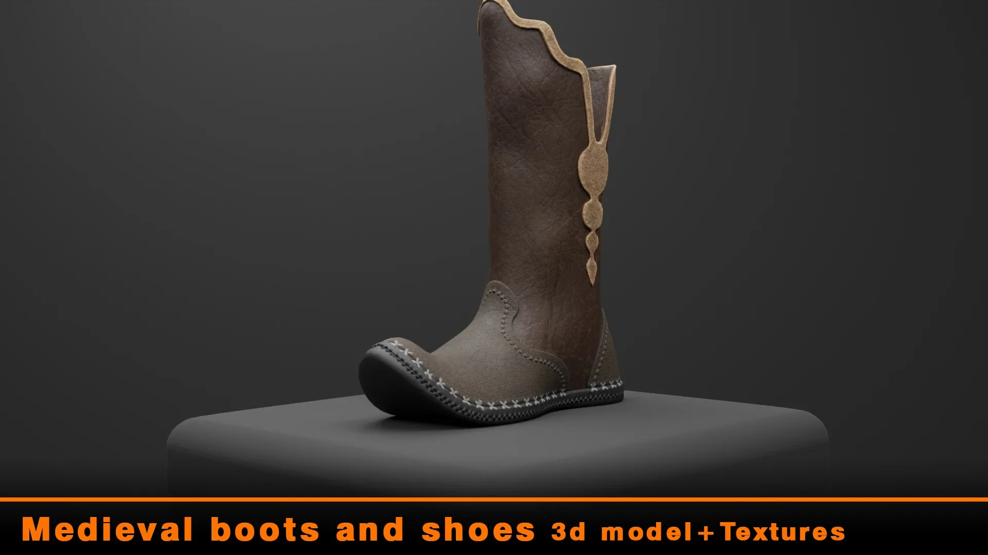 Medieval boots and shoes 3d model + Textures