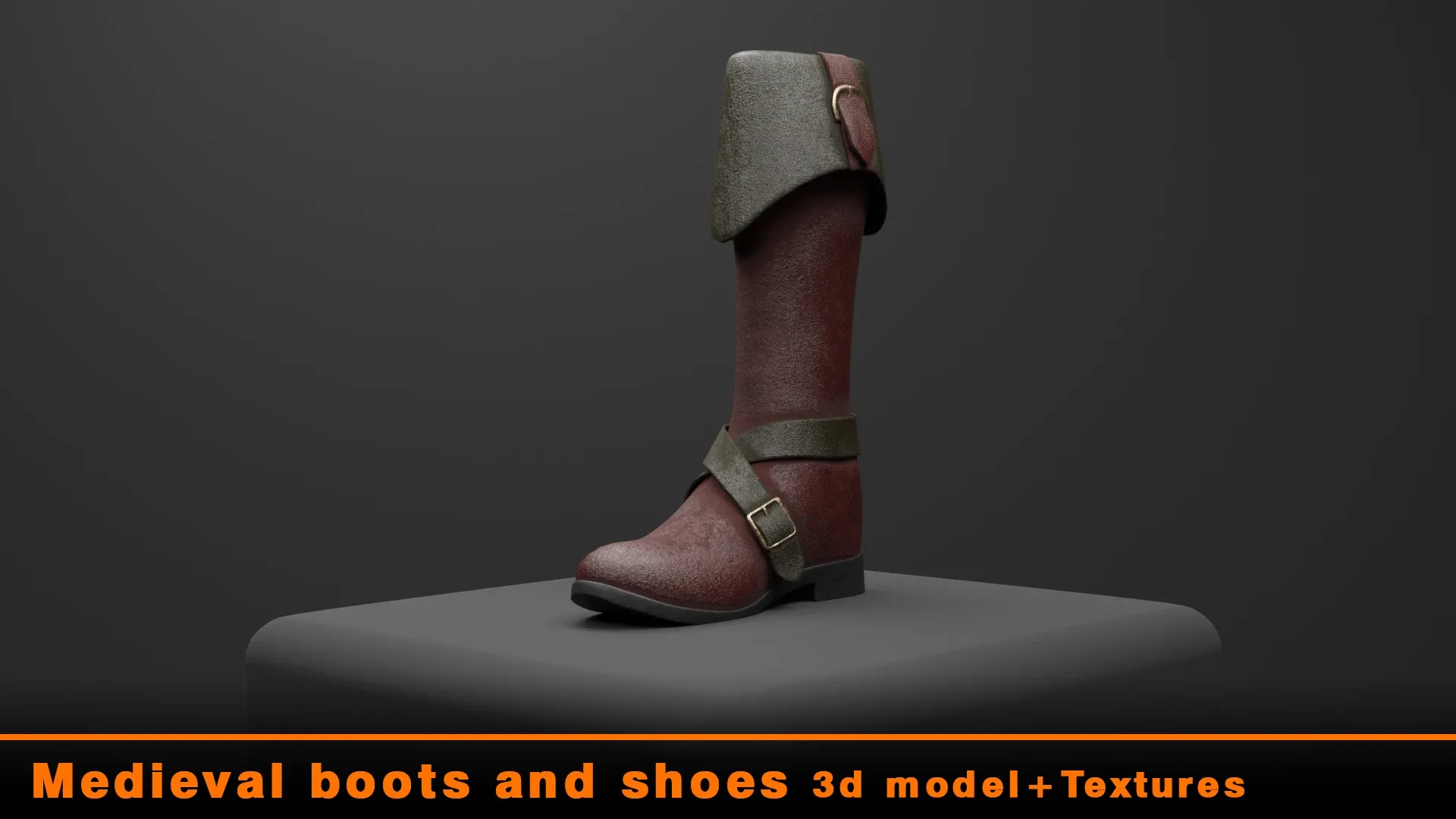 Medieval boots and shoes 3d model + Textures