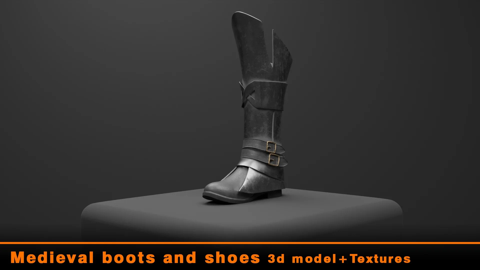 Medieval boots and shoes 3d model + Textures