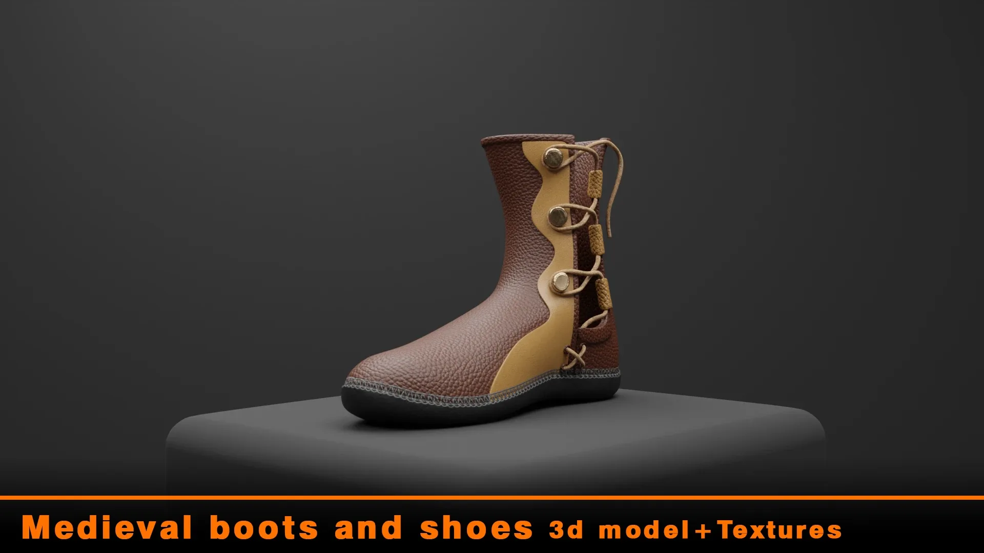 Medieval boots and shoes 3d model + Textures