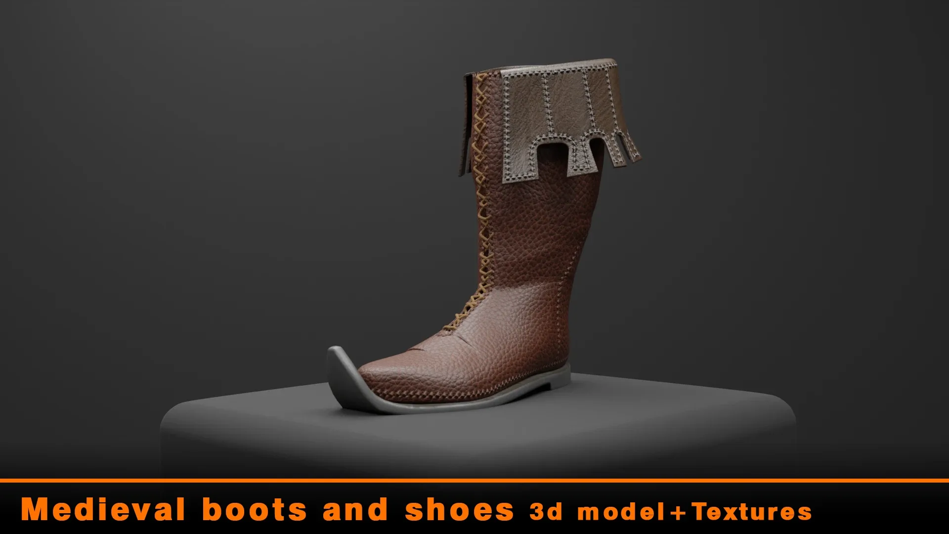 Medieval boots and shoes 3d model + Textures