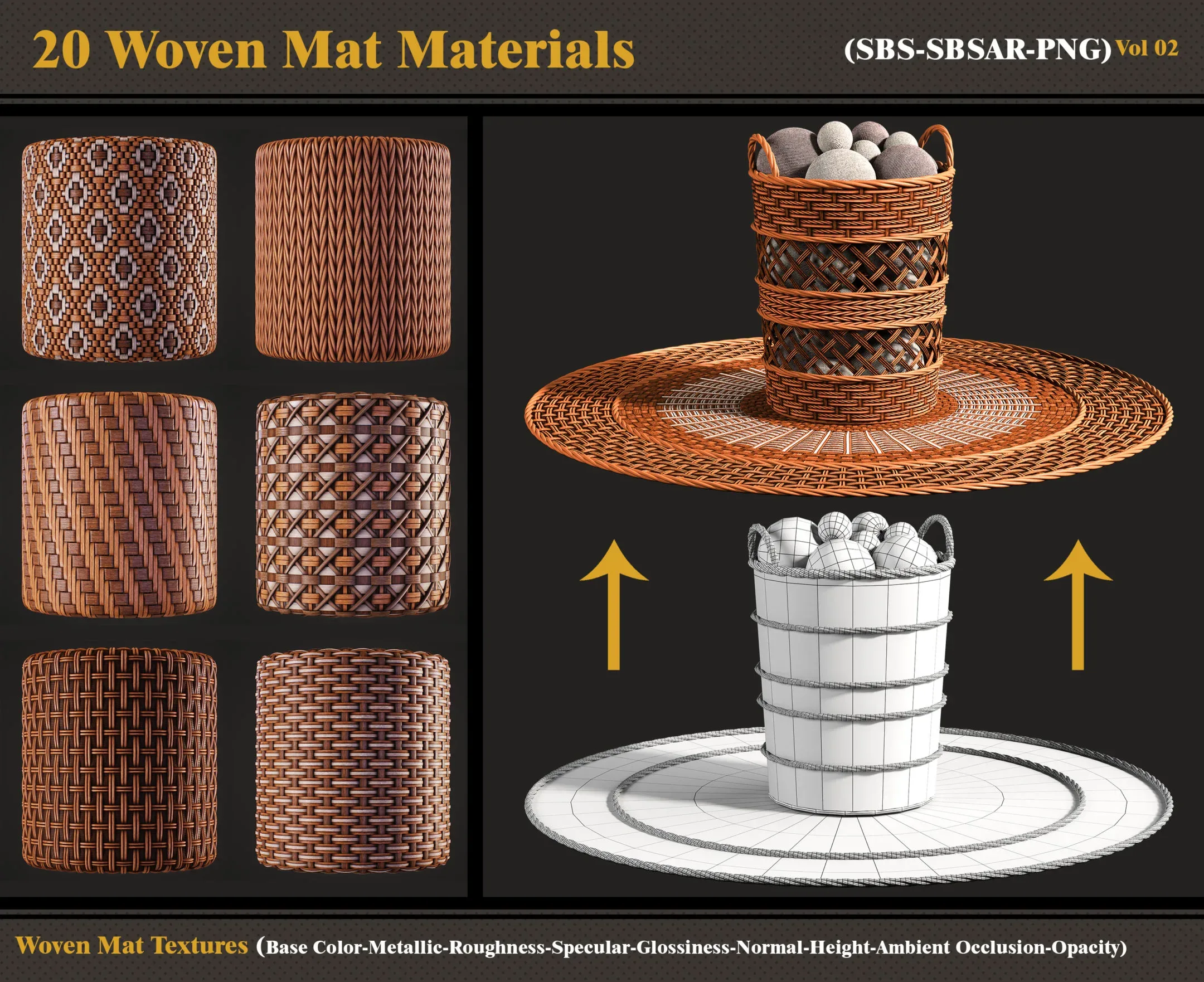 20 Woven Mat Materials + Textures (VOL 2)