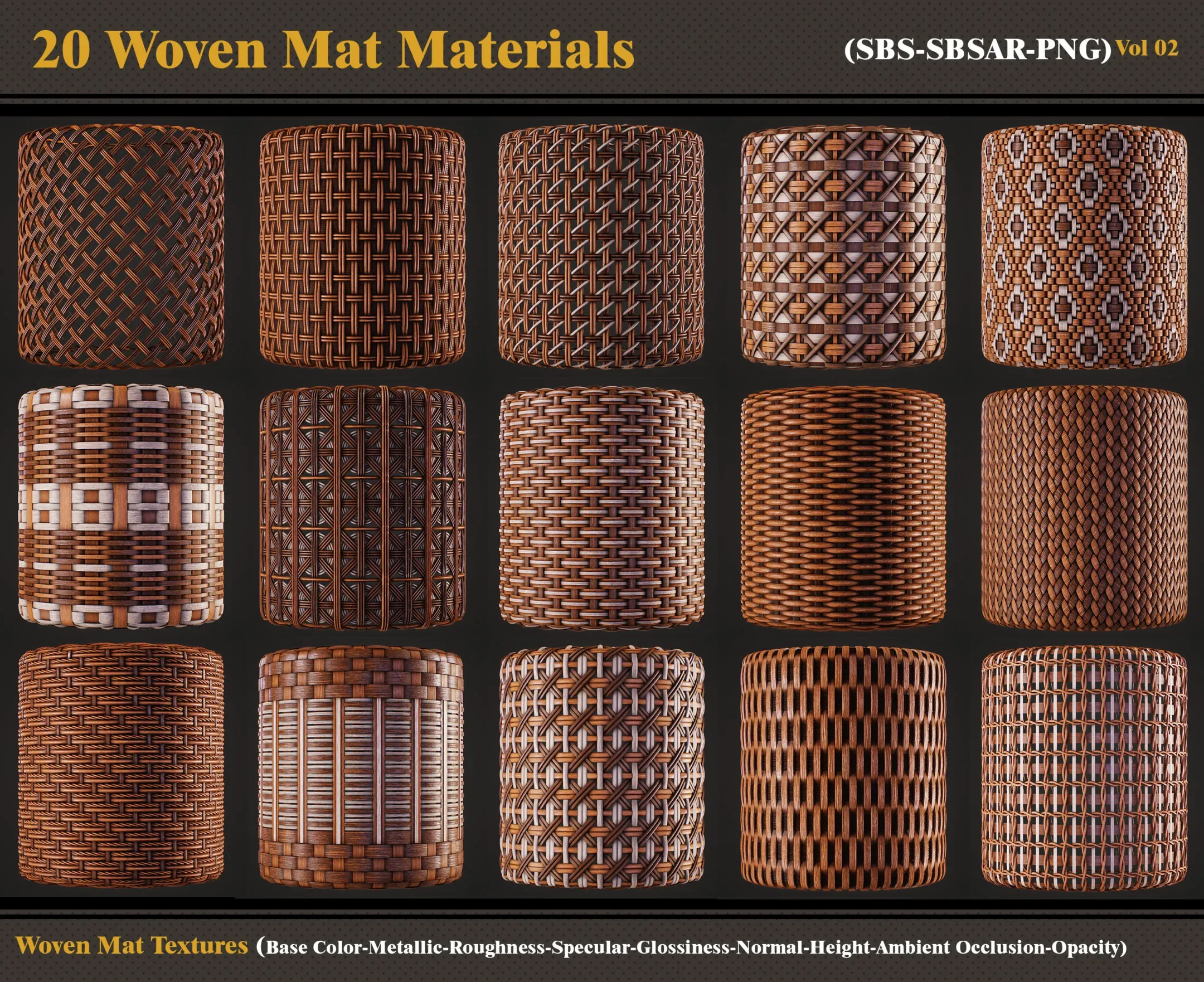 20 Woven Mat Materials + Textures (VOL 2)