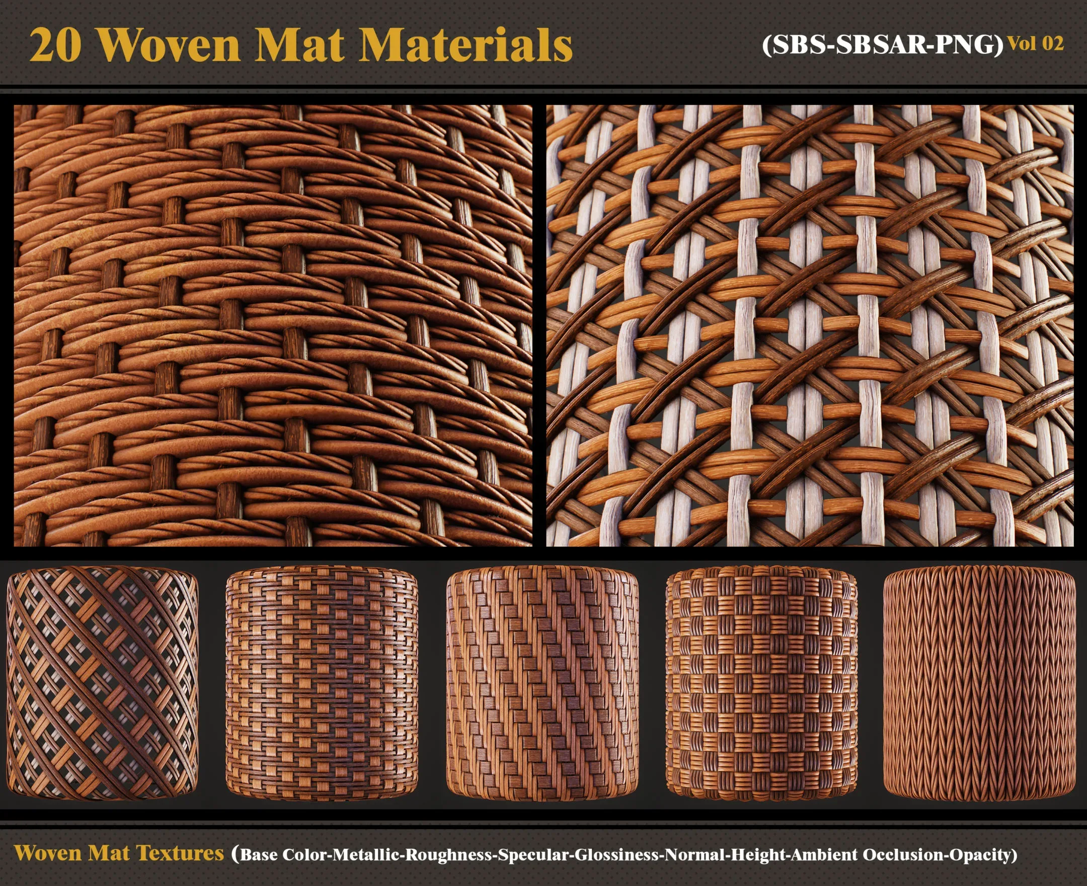 20 Woven Mat Materials + Textures FlippedNormals