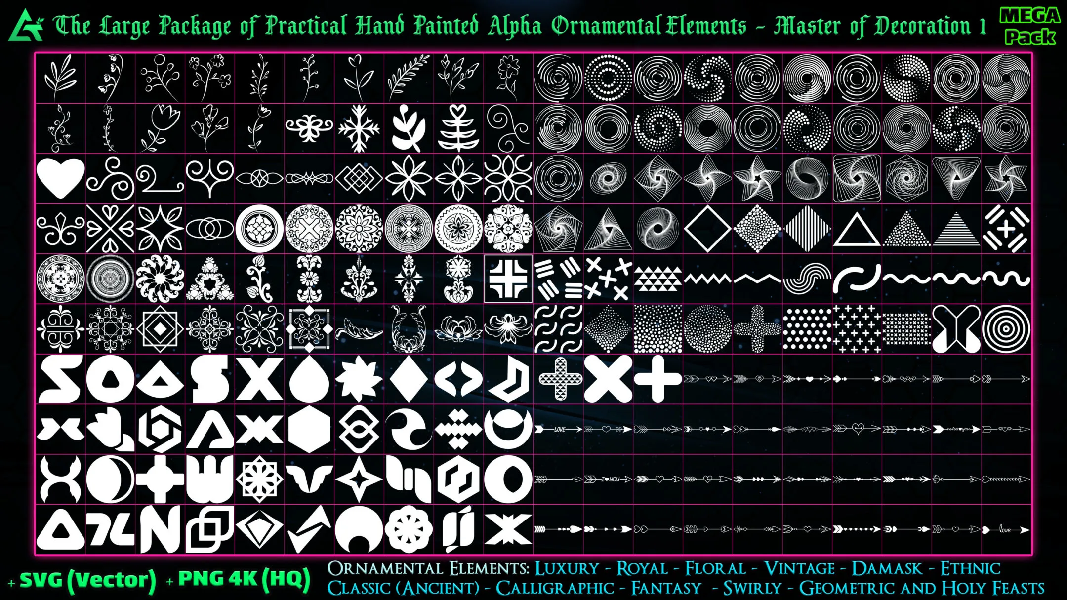 4350 Hand Painted Alpha Ornamental Elements - Master of Decoration 1 (MEGA Pack) - Vol 6