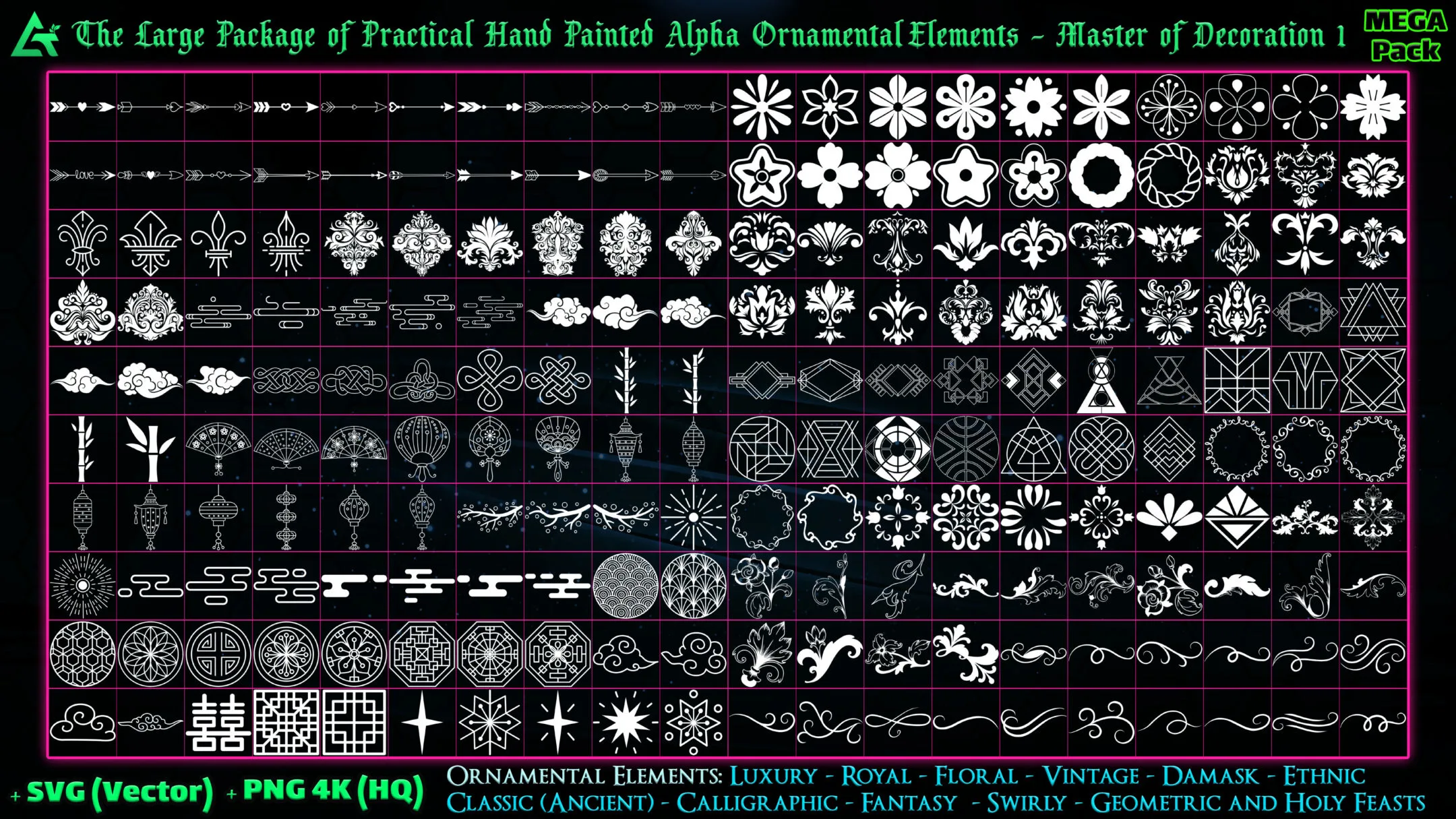 4350 Hand Painted Alpha Ornamental Elements - Master of Decoration 1 (MEGA Pack) - Vol 6