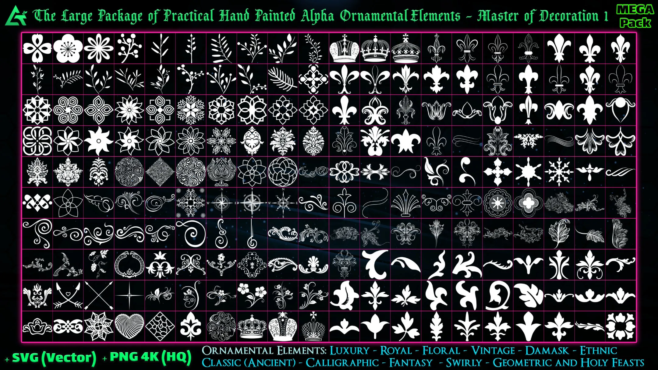 4350 Hand Painted Alpha Ornamental Elements - Master of Decoration 1 (MEGA Pack) - Vol 6