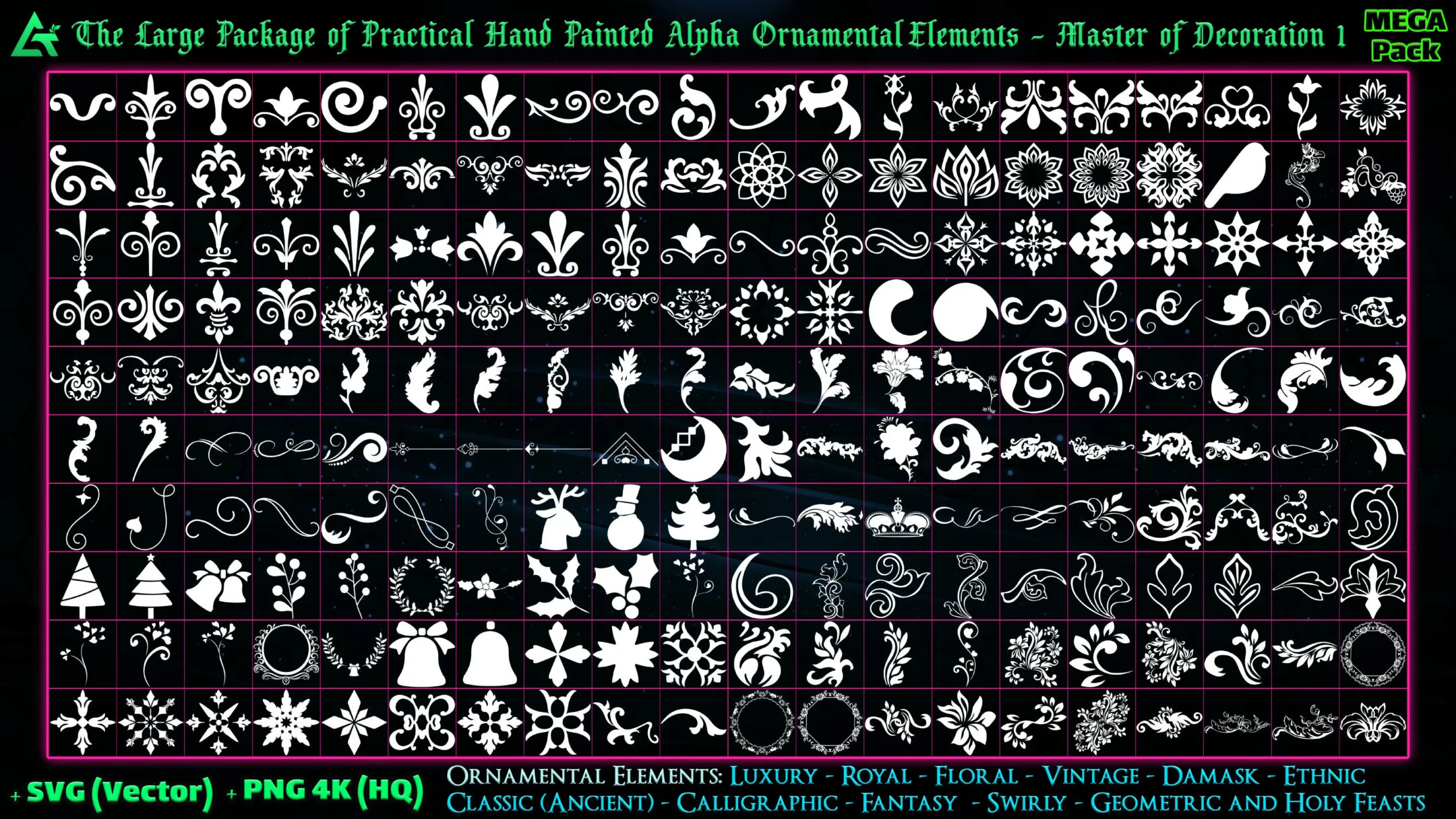 4350 Hand Painted Alpha Ornamental Elements - Master of Decoration 1 (MEGA Pack) - Vol 6