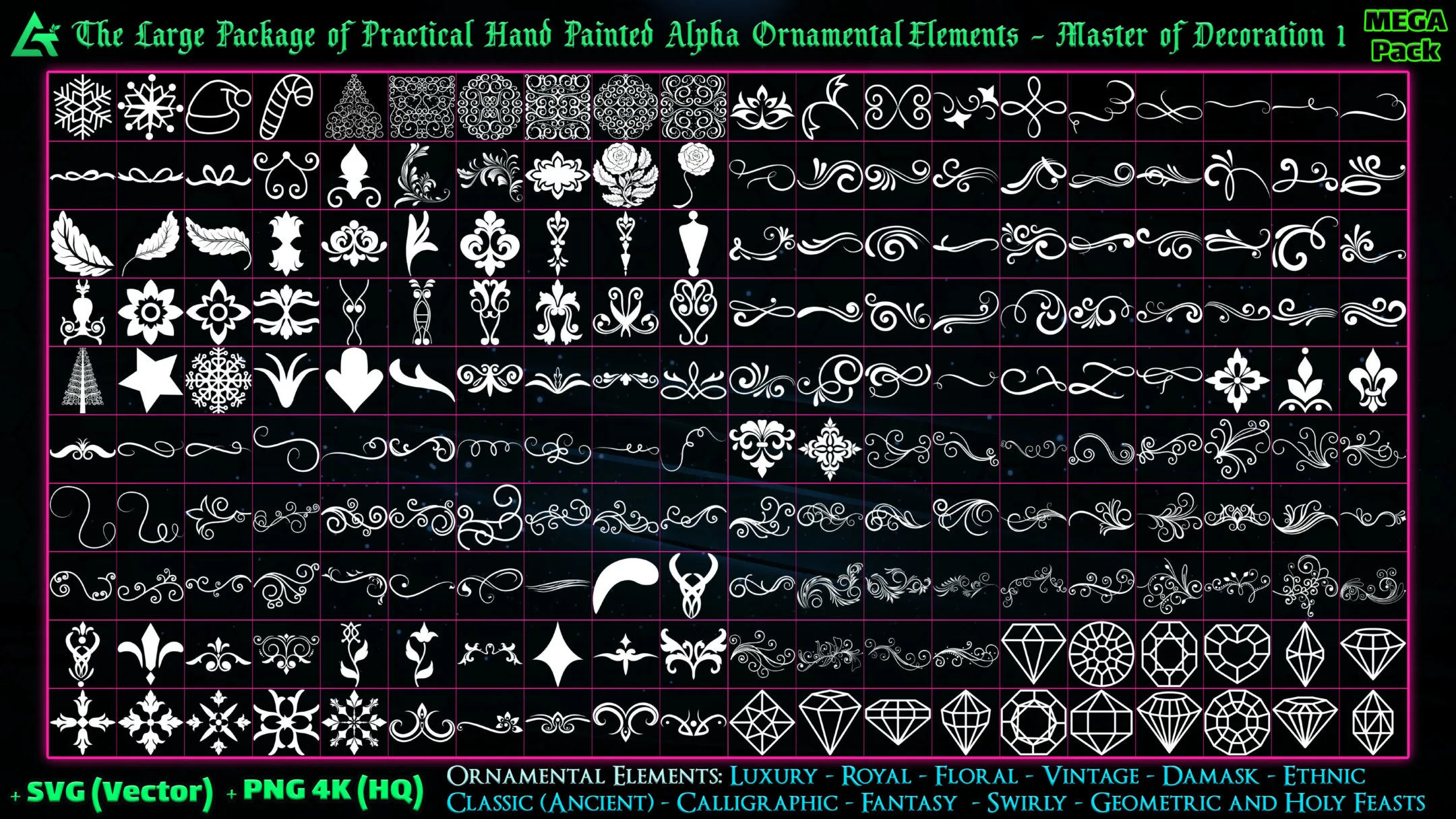 4350 Hand Painted Alpha Ornamental Elements - Master of Decoration 1 (MEGA Pack) - Vol 6