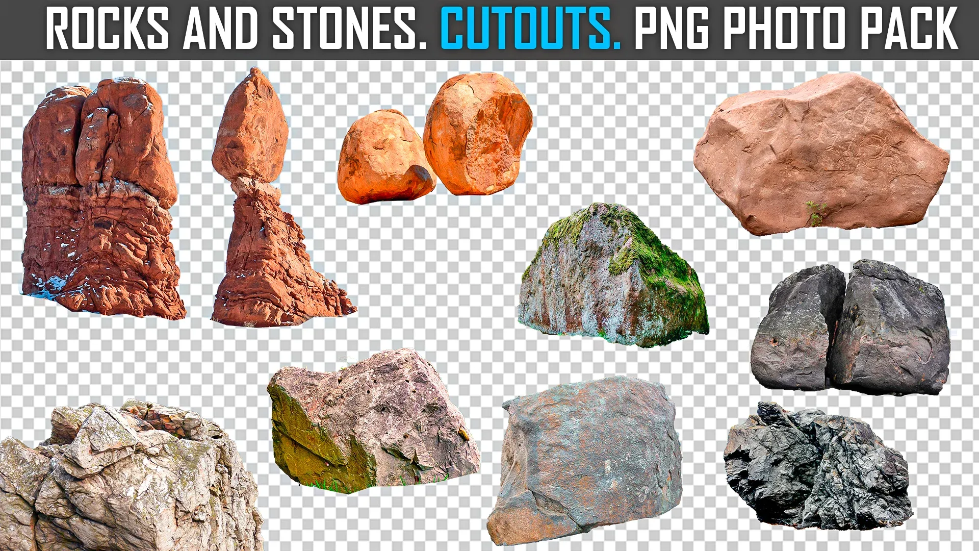 Rocks and Stones Cutouts - PNG Photo Pack