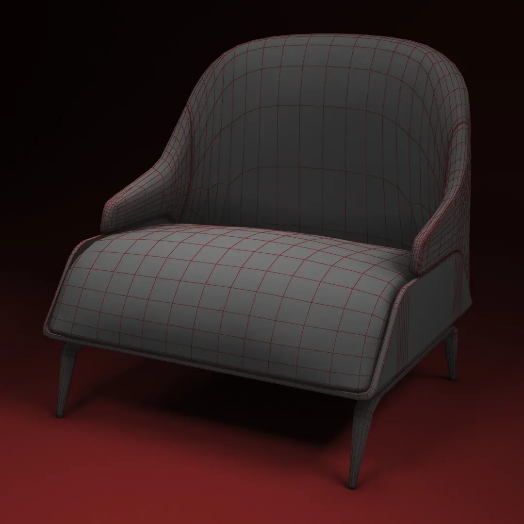 red velvet chair Low-poly 3D model