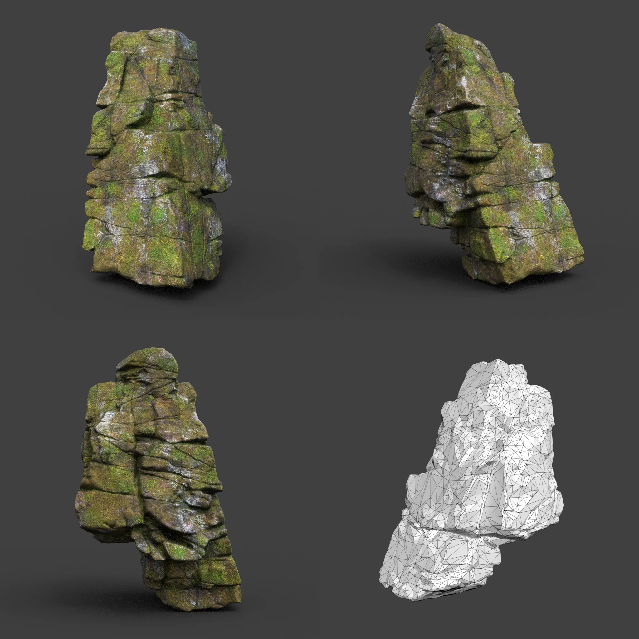 Low poly Mossy Cracked Jungle Rock 220202