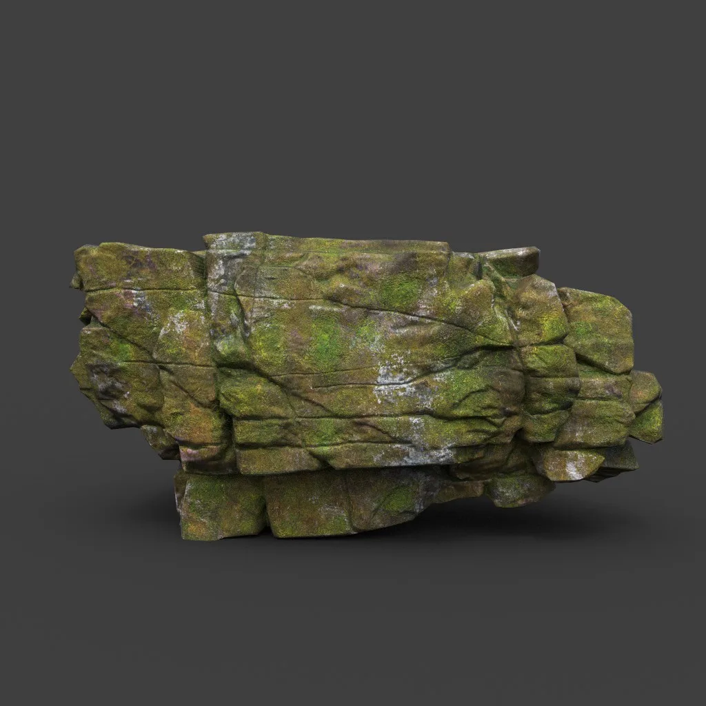 Low poly Mossy Cracked Jungle Rock 220202