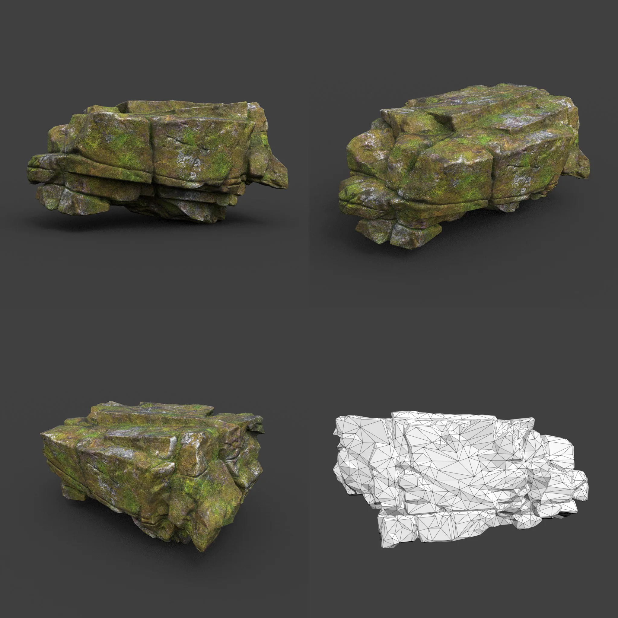 Low poly Mossy Cracked Jungle Rock 220202