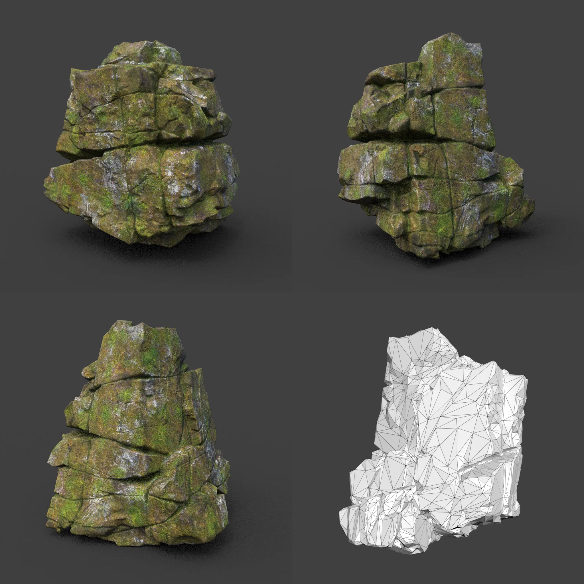 Low poly Mossy Cracked Jungle Rock 220202