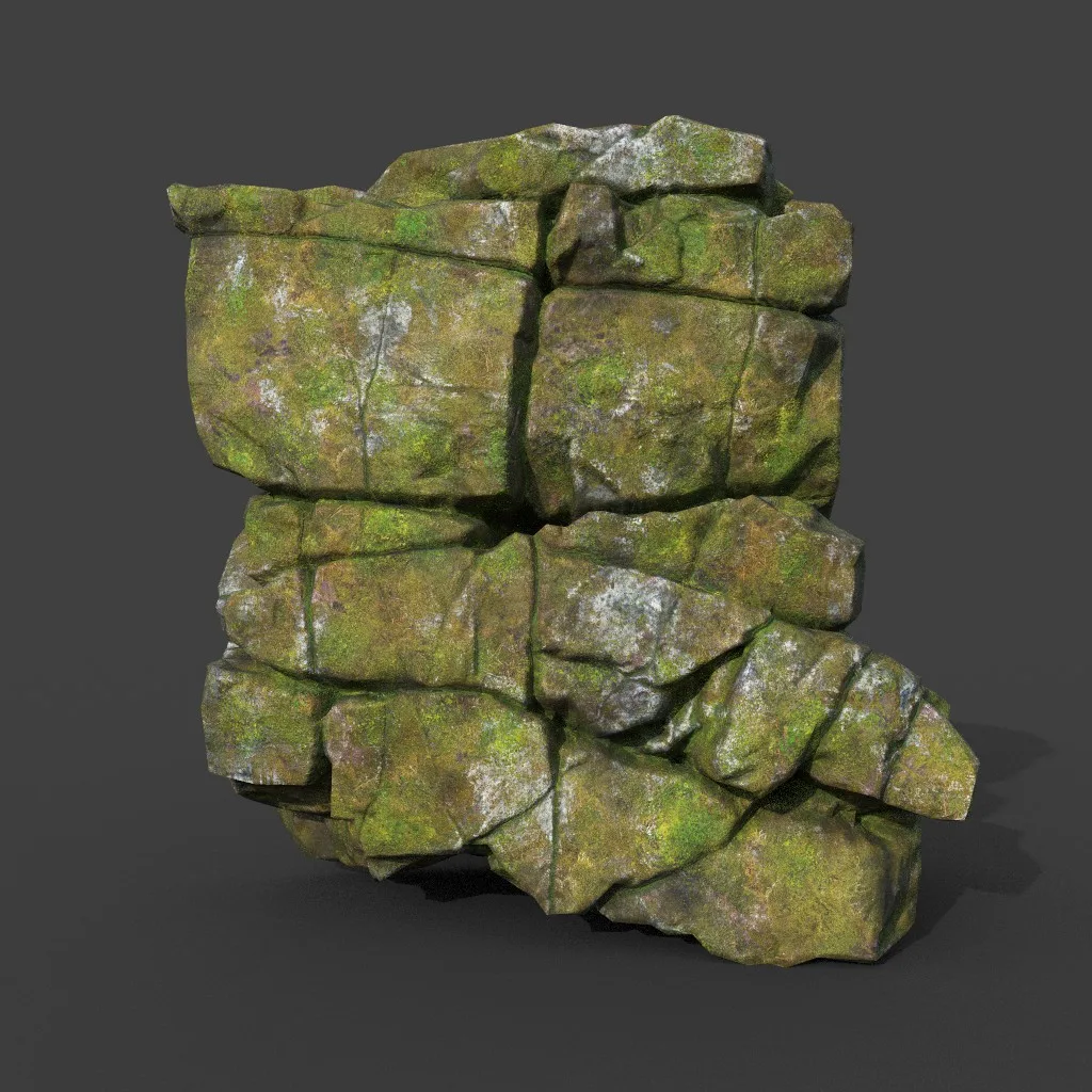 Low poly Mossy Cracked Jungle Rock 220202