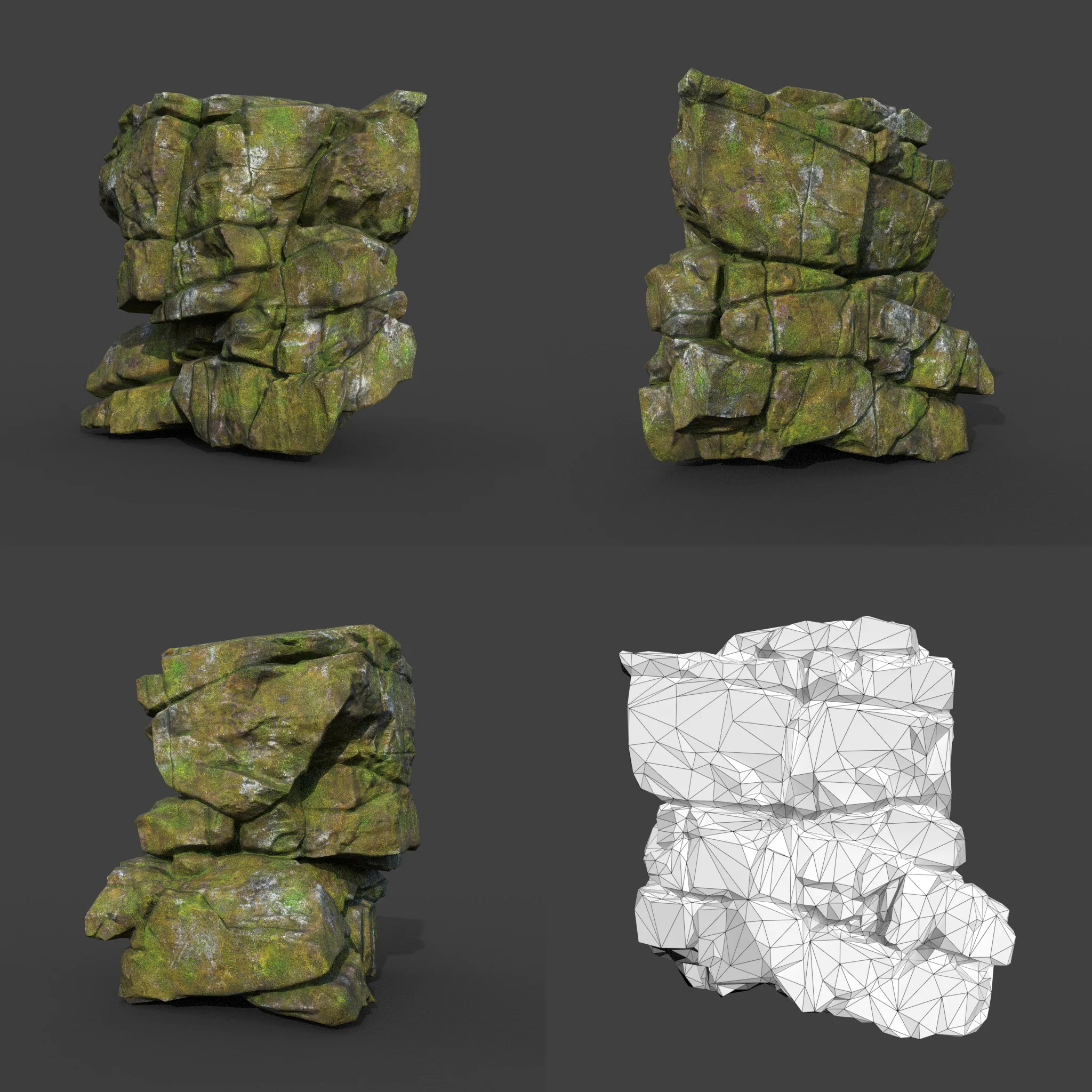 Low poly Mossy Cracked Jungle Rock 220202