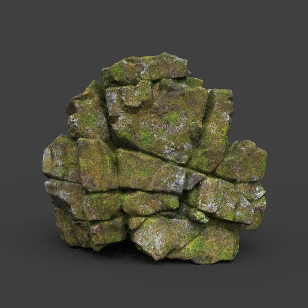 Low poly Mossy Cracked Jungle Rock 220202