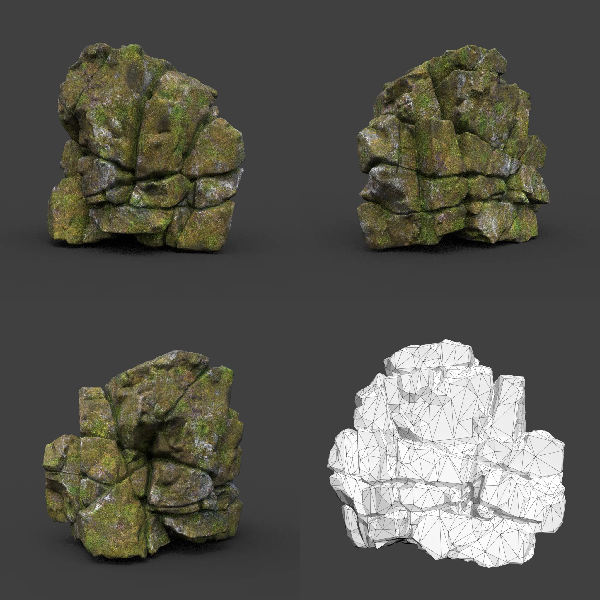 Low poly Mossy Cracked Jungle Rock 220202