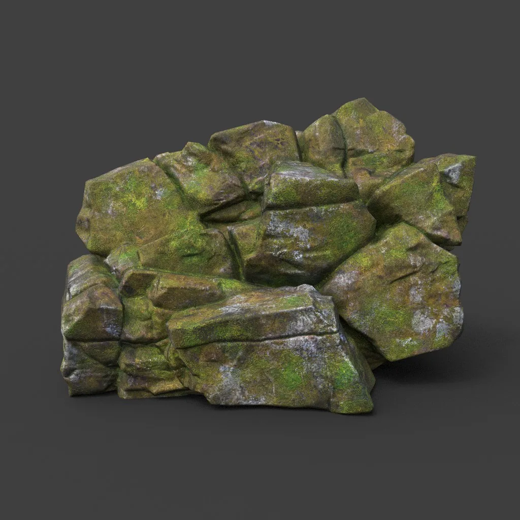 Low poly Mossy Cracked Jungle Rock 220202