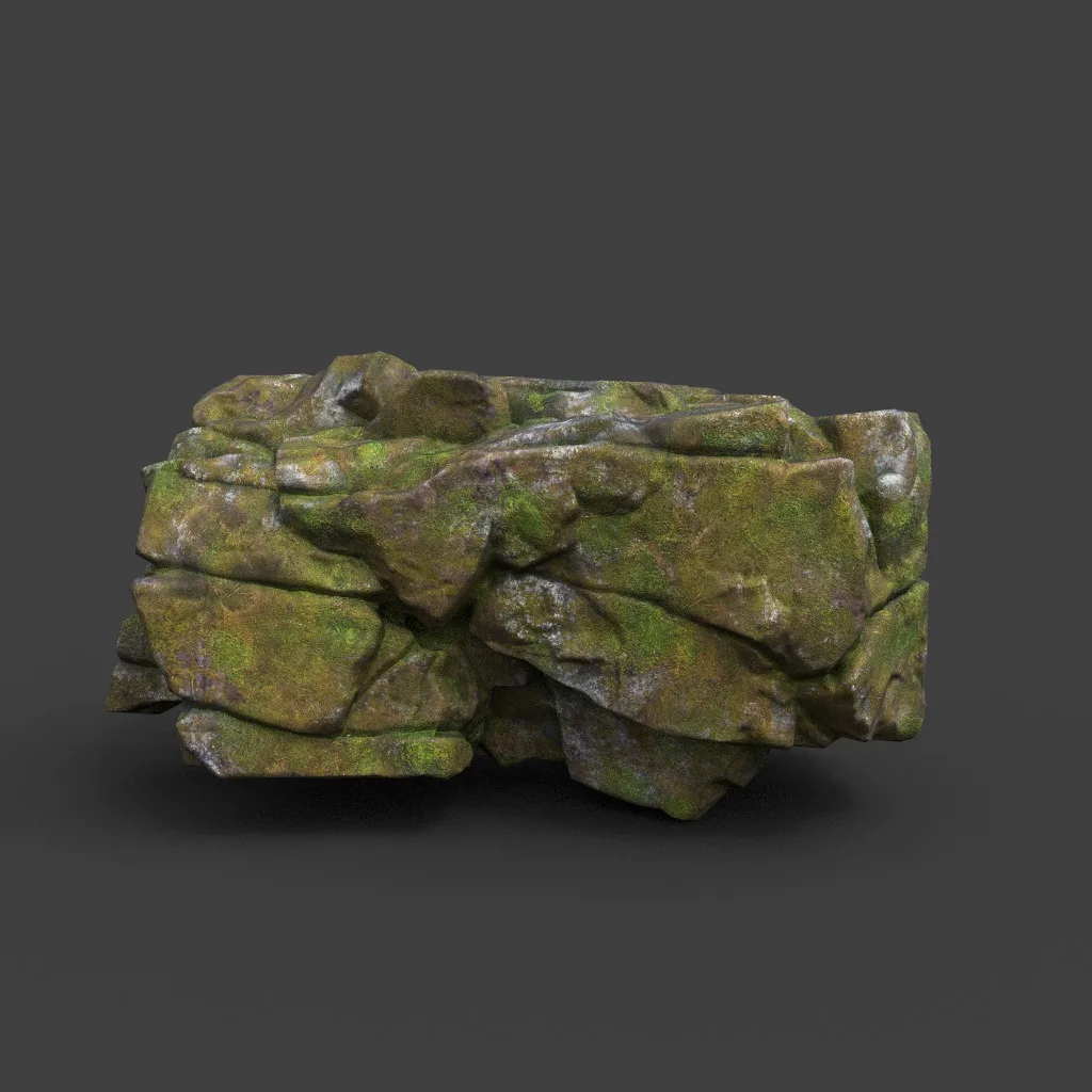 Low poly Mossy Cracked Jungle Rock 220202