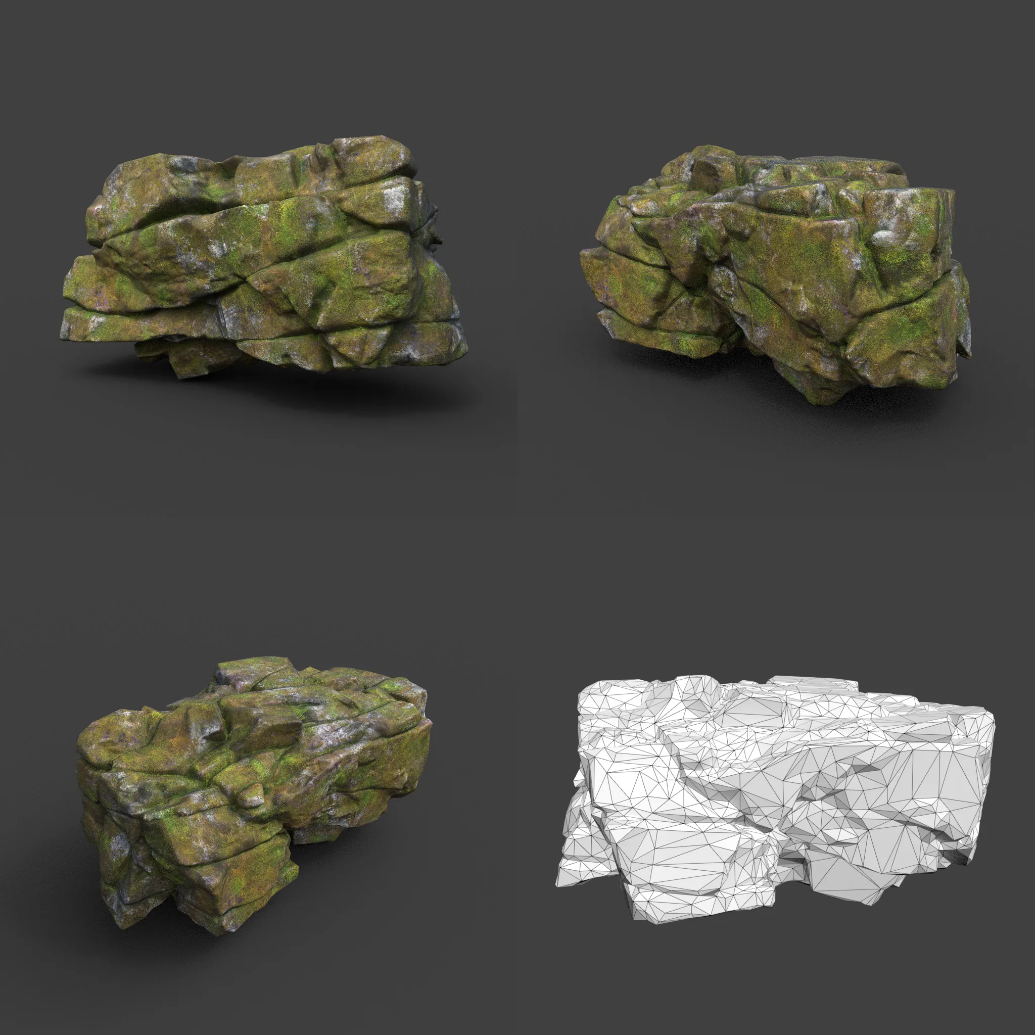 Low poly Mossy Cracked Jungle Rock 220202