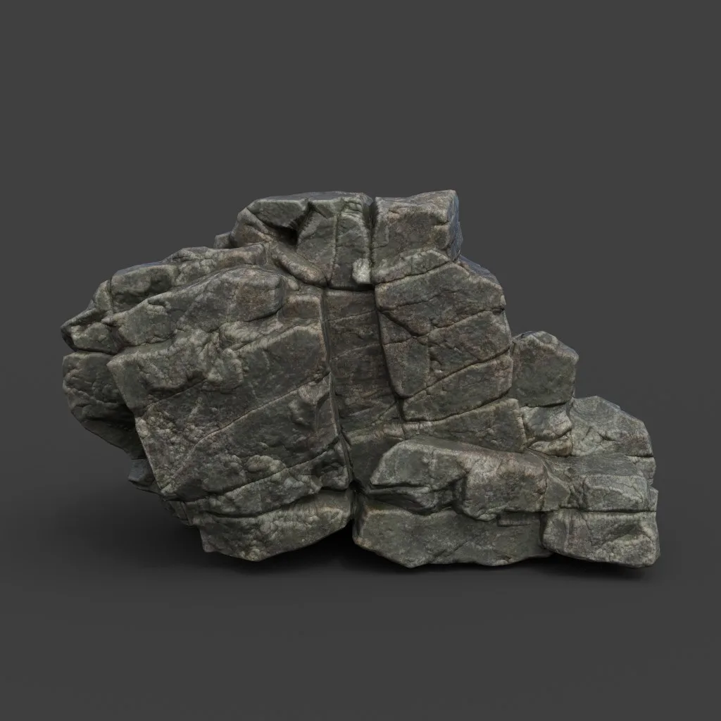 Low poly Cracked Black Rock 220124