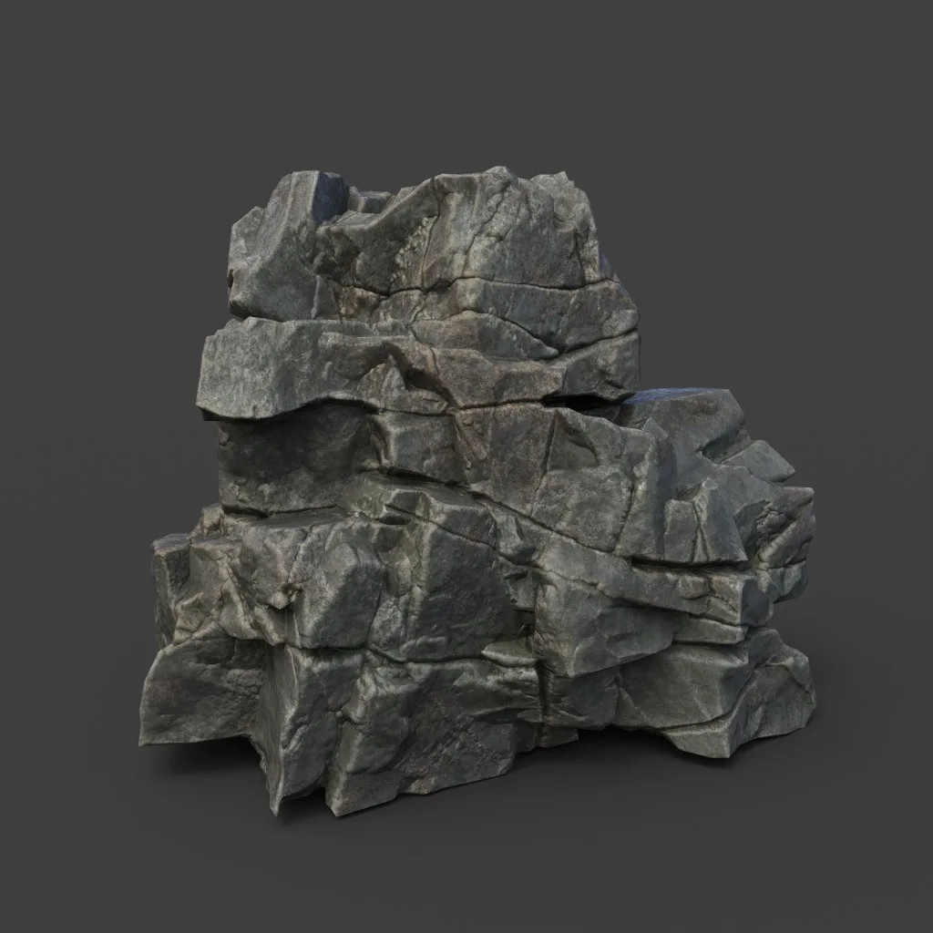 Low poly Cracked Black Rock 220124