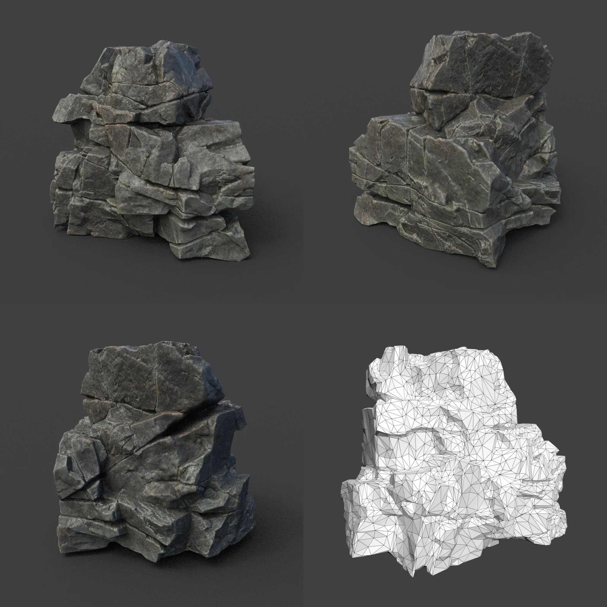 Low poly Cracked Black Rock 220124