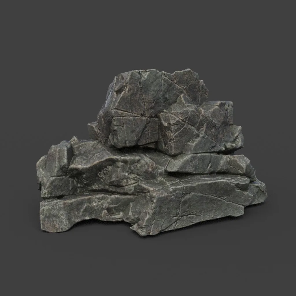 Low poly Cracked Black Rock 220124