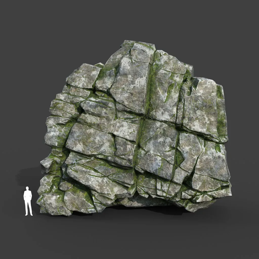 Low poly Mossy Cracked Modular Rock 220112