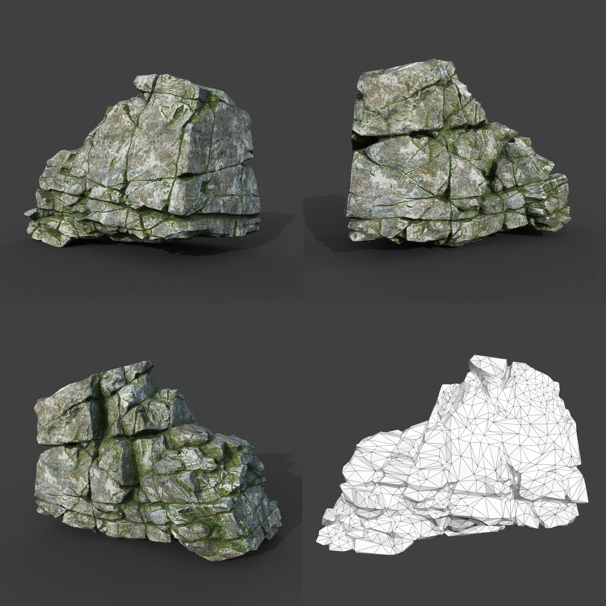 Low poly Mossy Cracked Modular Rock 220112