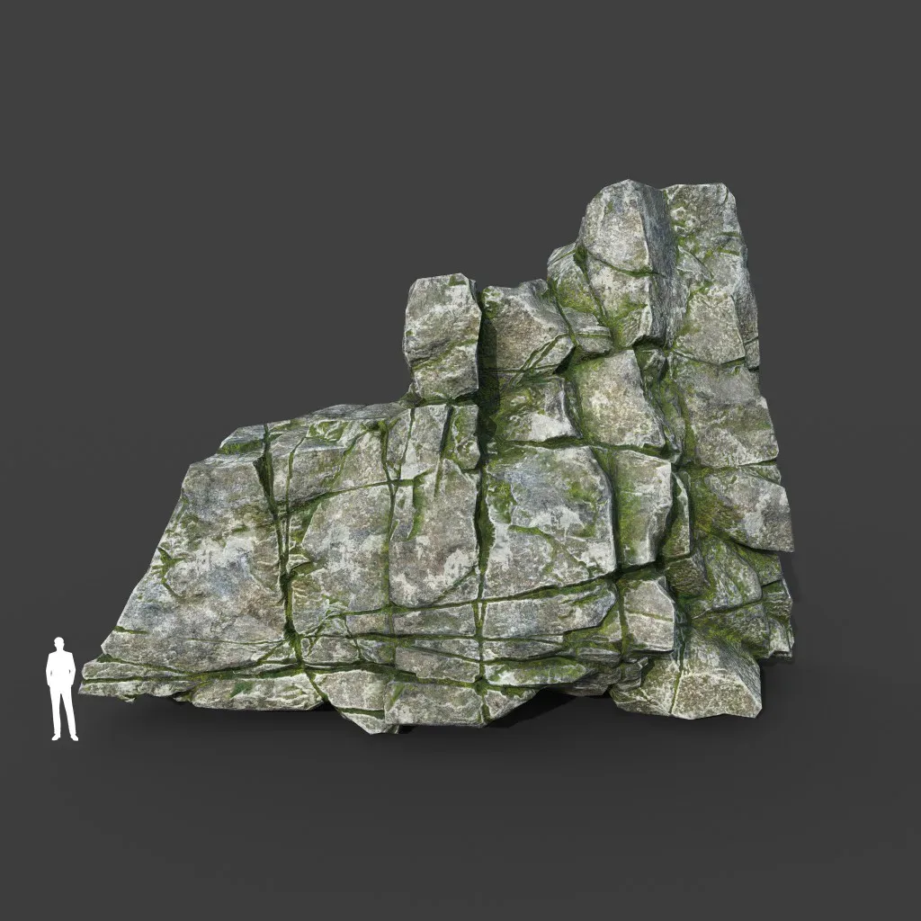 Low poly Mossy Cracked Modular Rock 220112