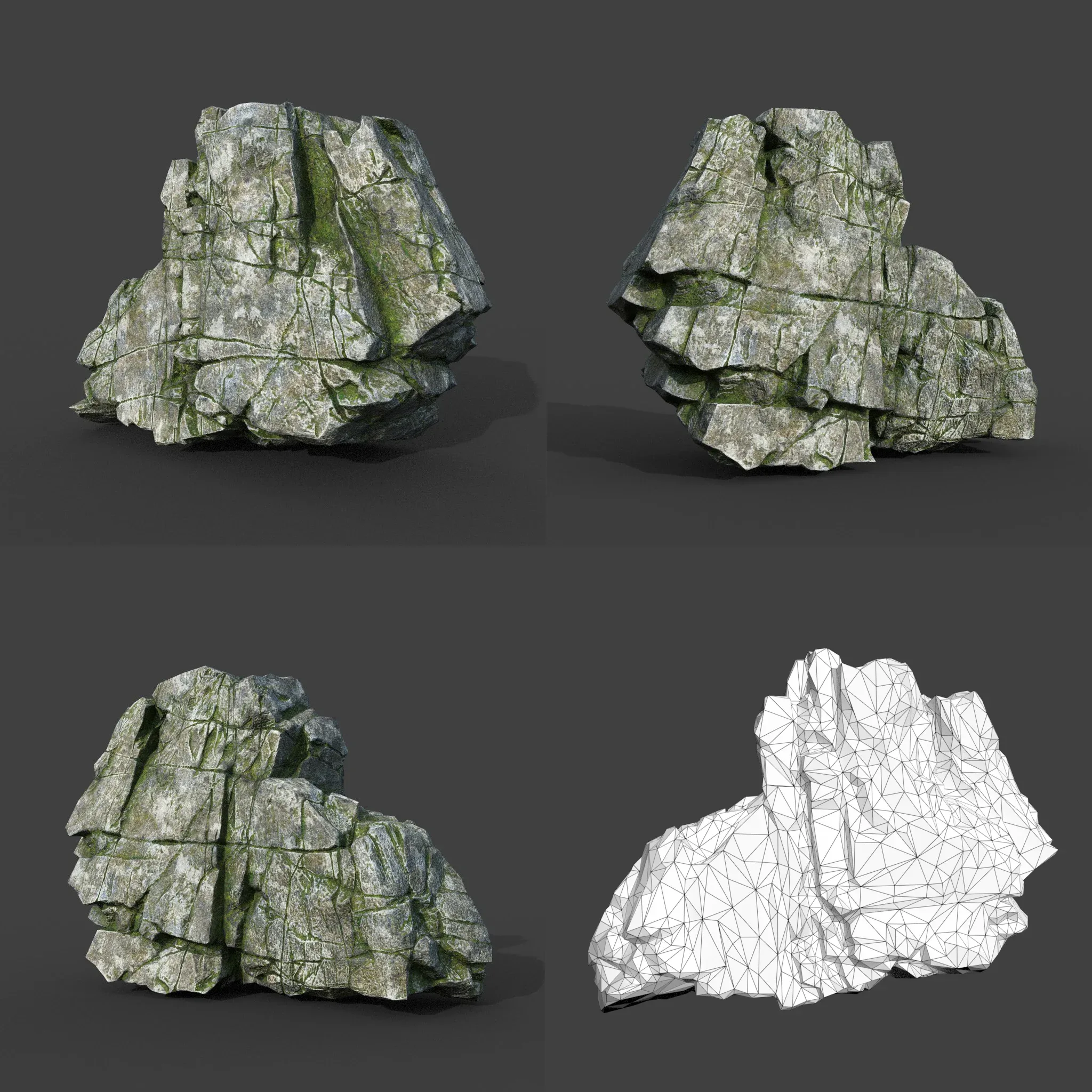 Low poly Mossy Cracked Modular Rock 220112