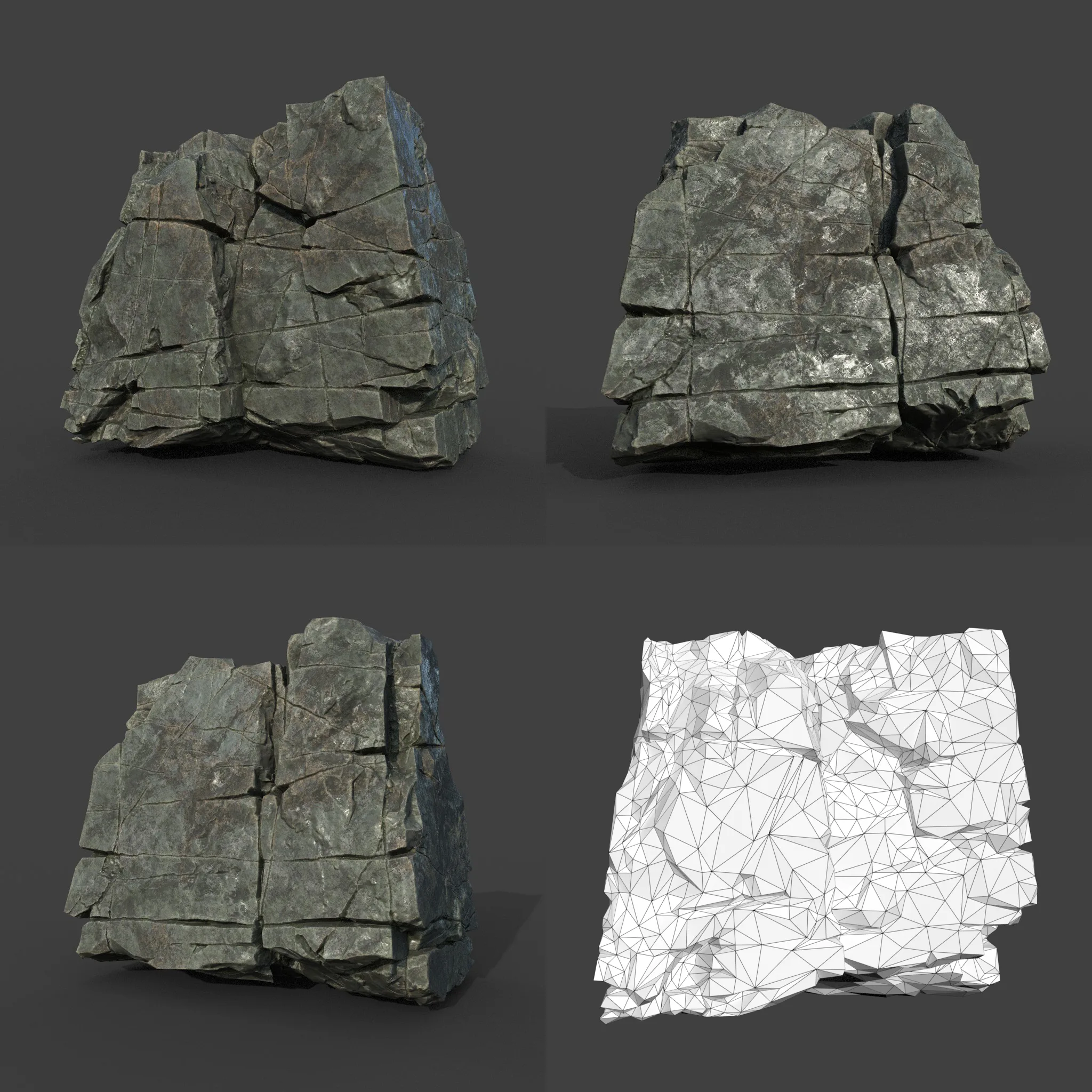 Low poly Black Cracked Modular Rock 220106