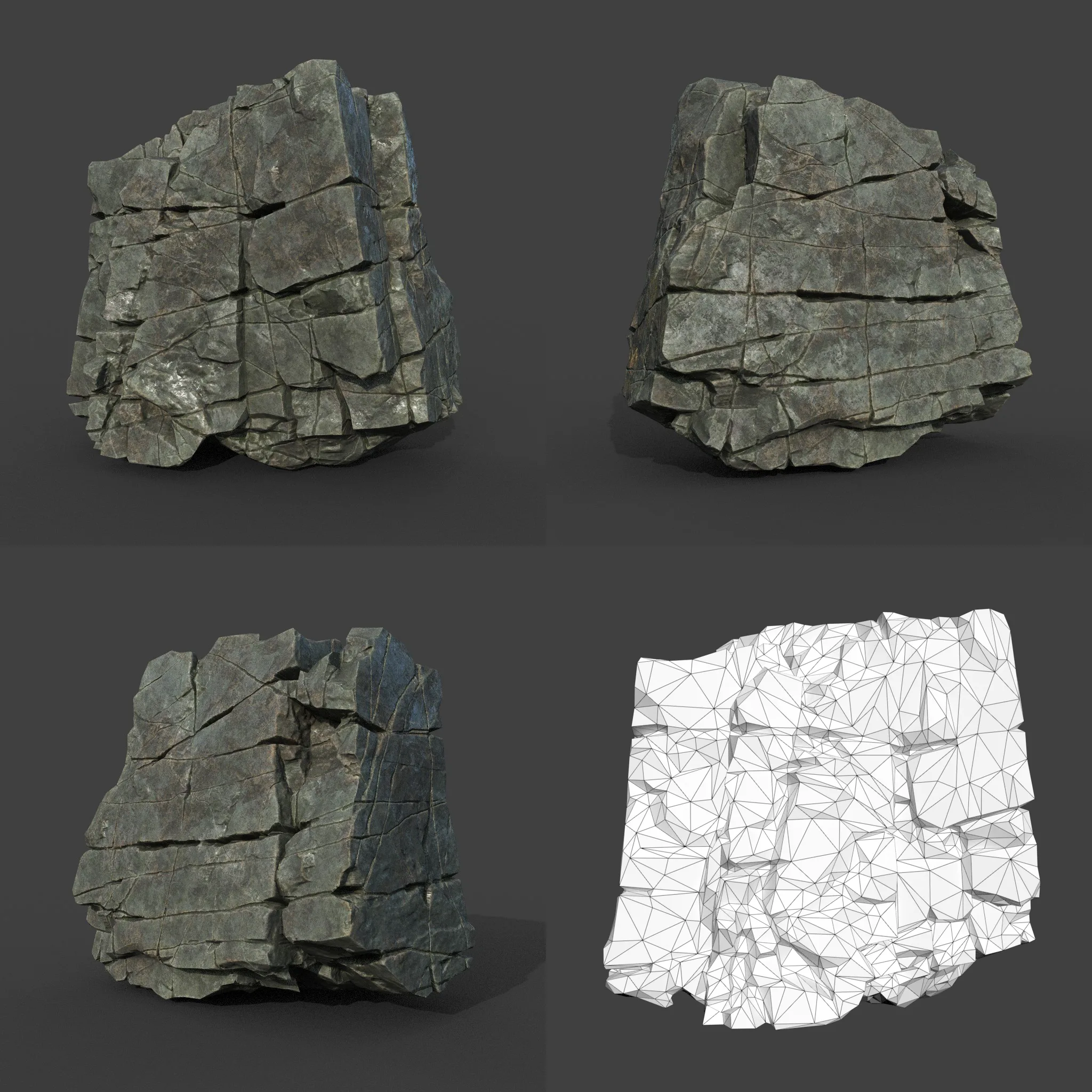 Low poly Black Cracked Modular Rock 220106