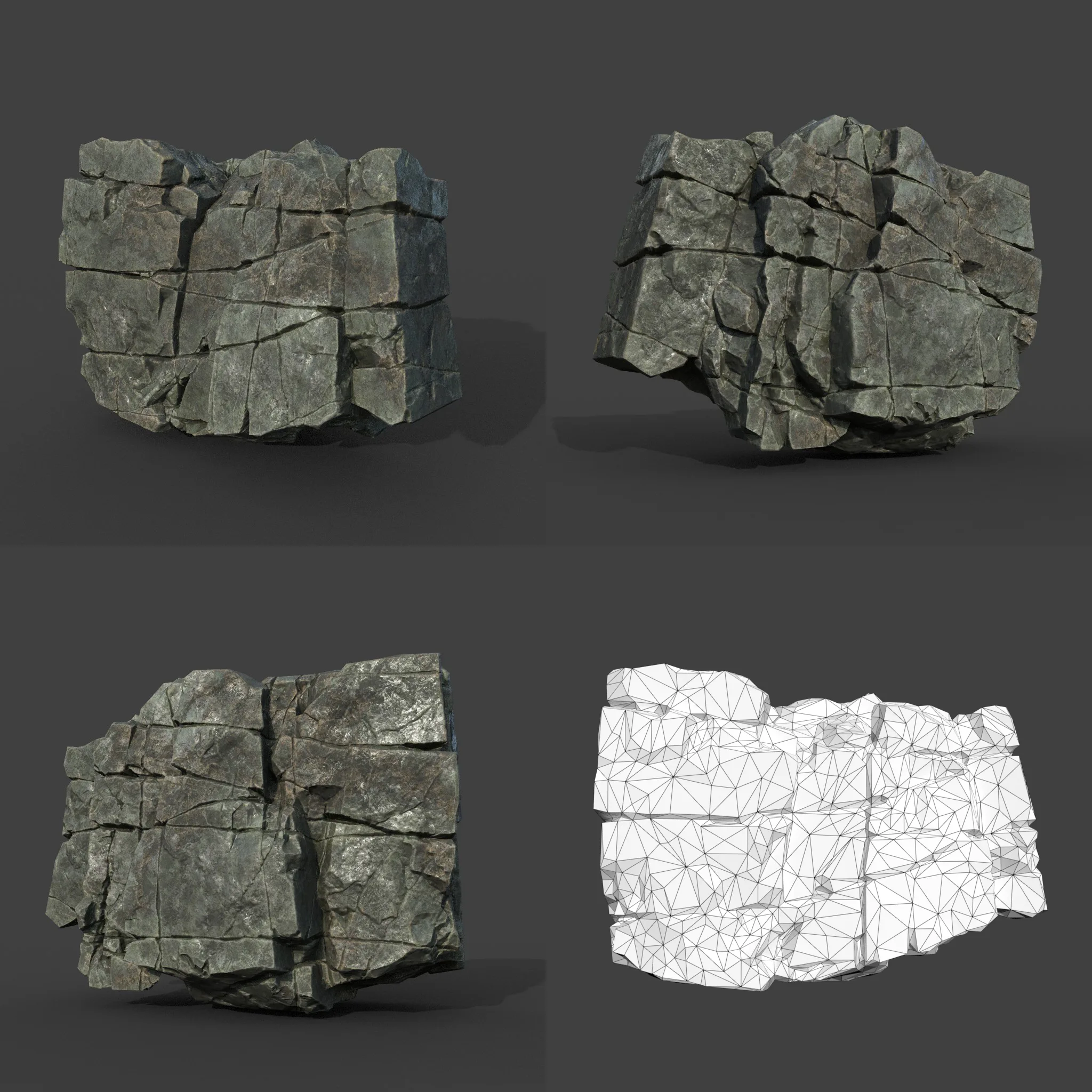 Low poly Black Cracked Modular Rock 220106