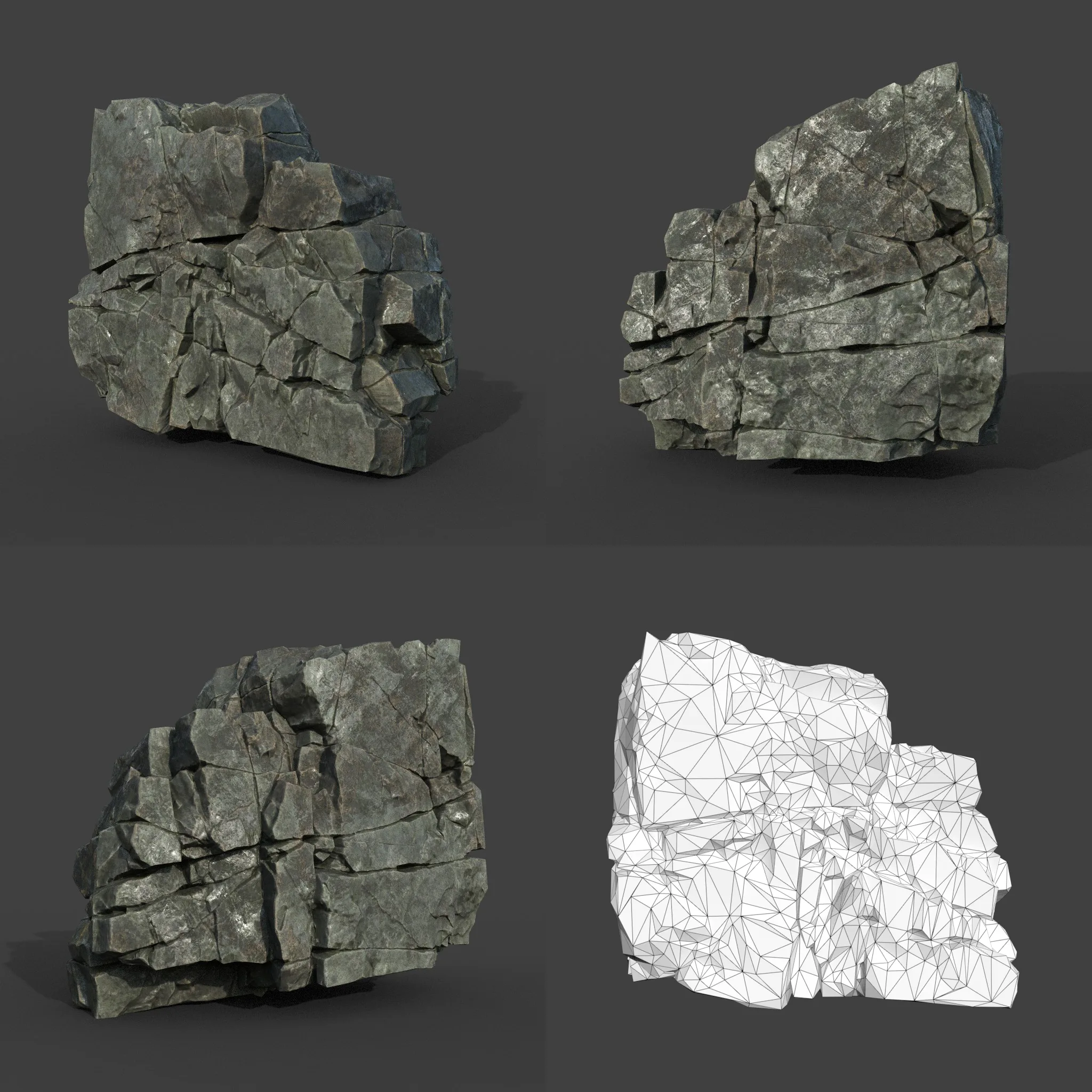 Low poly Black Cracked Modular Rock 220106