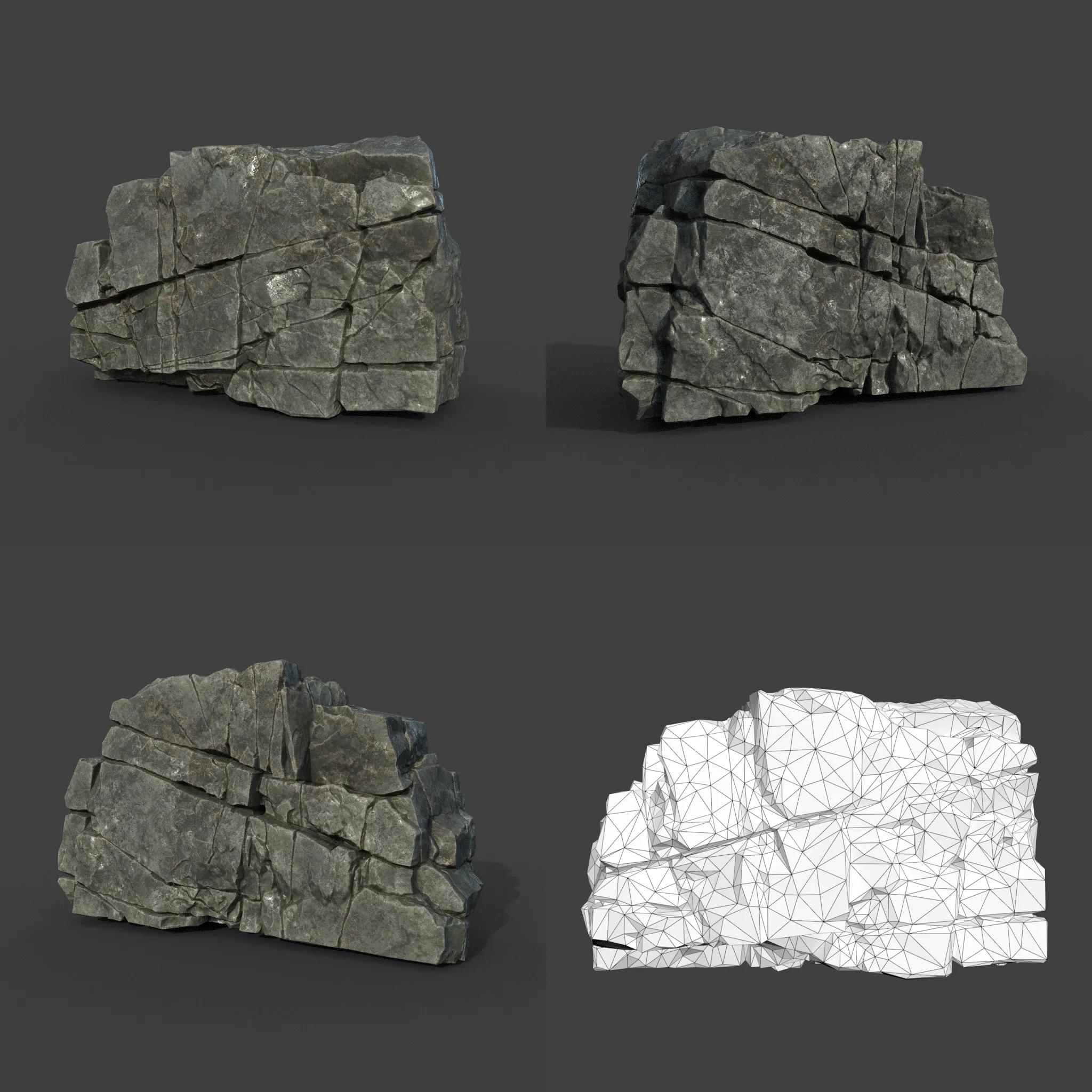 Low poly Black Cracked Modular Rock 220106