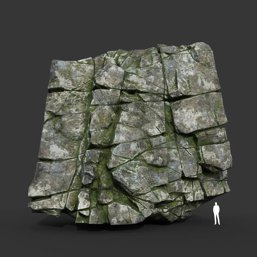 Low poly Mossy Cracked Modular Rock 220106