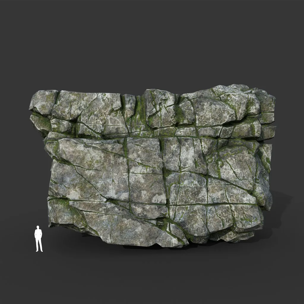 Low poly Mossy Cracked Modular Rock 220106