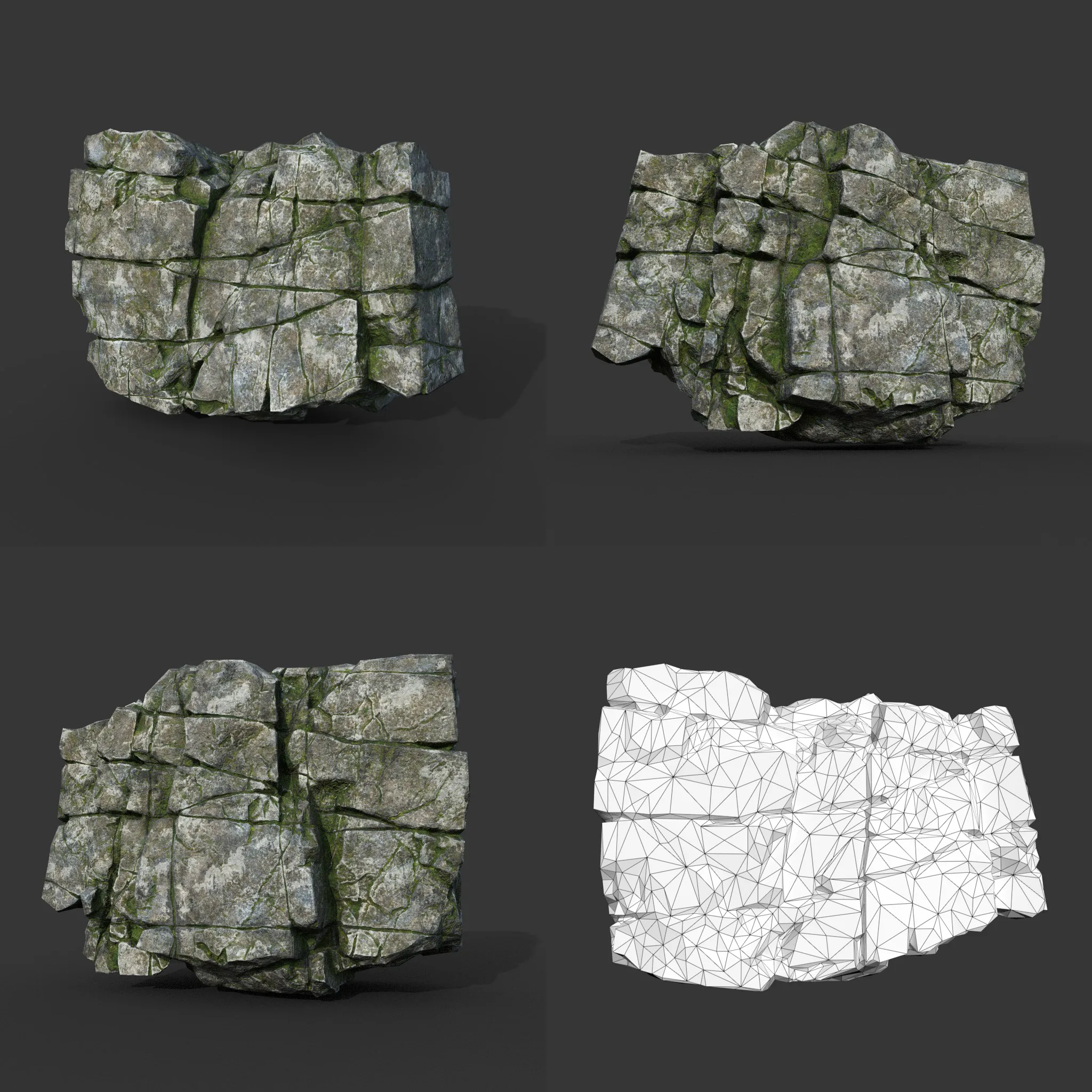 Low poly Mossy Cracked Modular Rock 220106