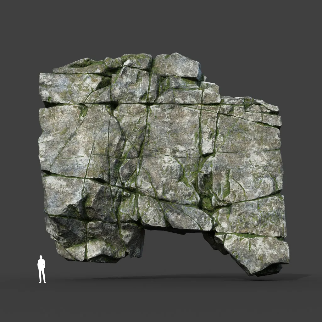 Low poly Mossy Cracked Modular Rock 220106