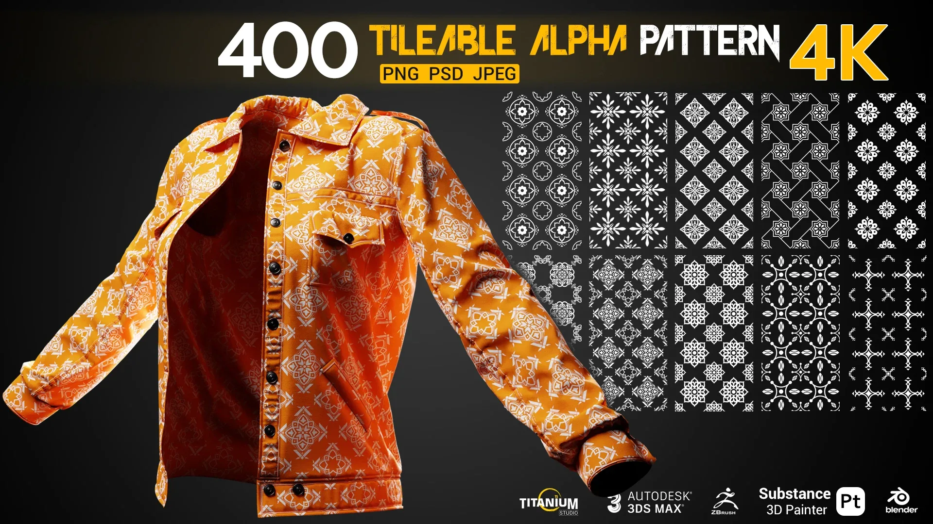 400 | Flowered and Geometrical Seamless Alpha Patterns 4K | Png + Psd +Jpg