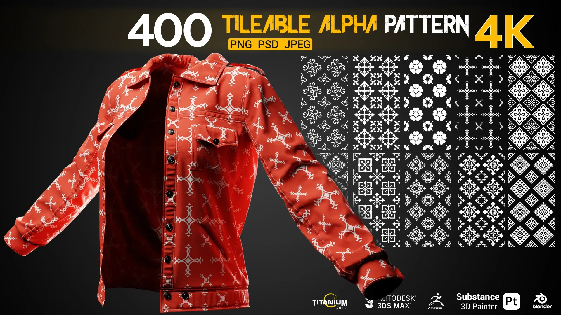 400 | Flowered and Geometrical Seamless Alpha Patterns 4K | Png + Psd +Jpg
